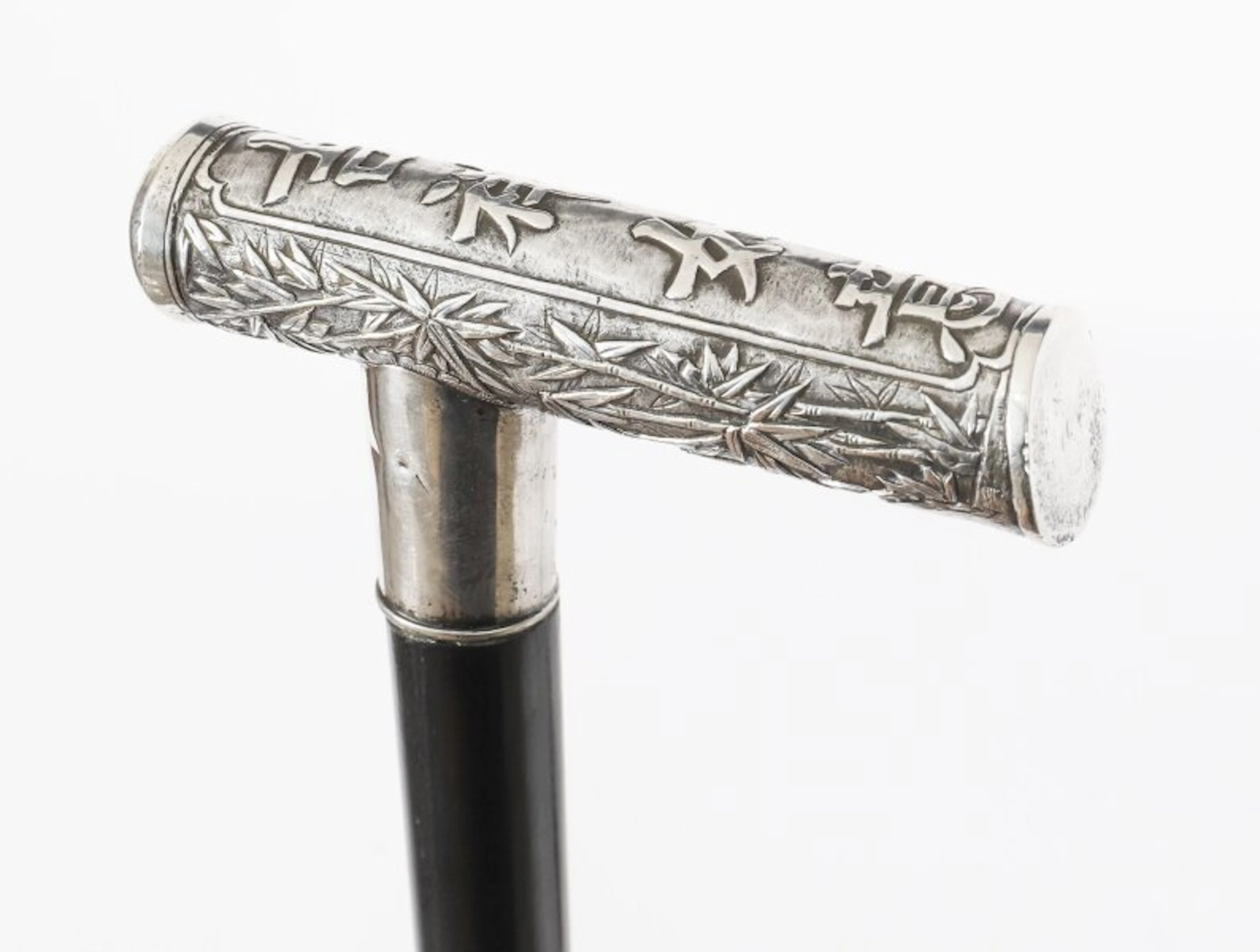 Antique Chinese Silver Walking Stick Cane with Prunus Blossom Handle C1870