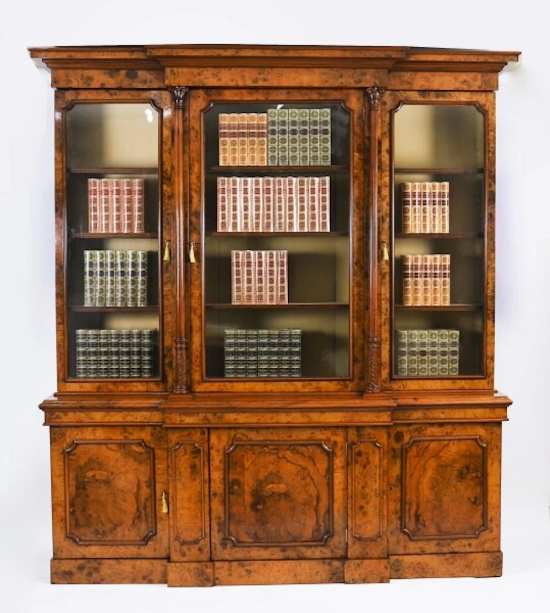 Antique Victorian Burr Walnut Breakfront Bookcase Circa1860 19th Century