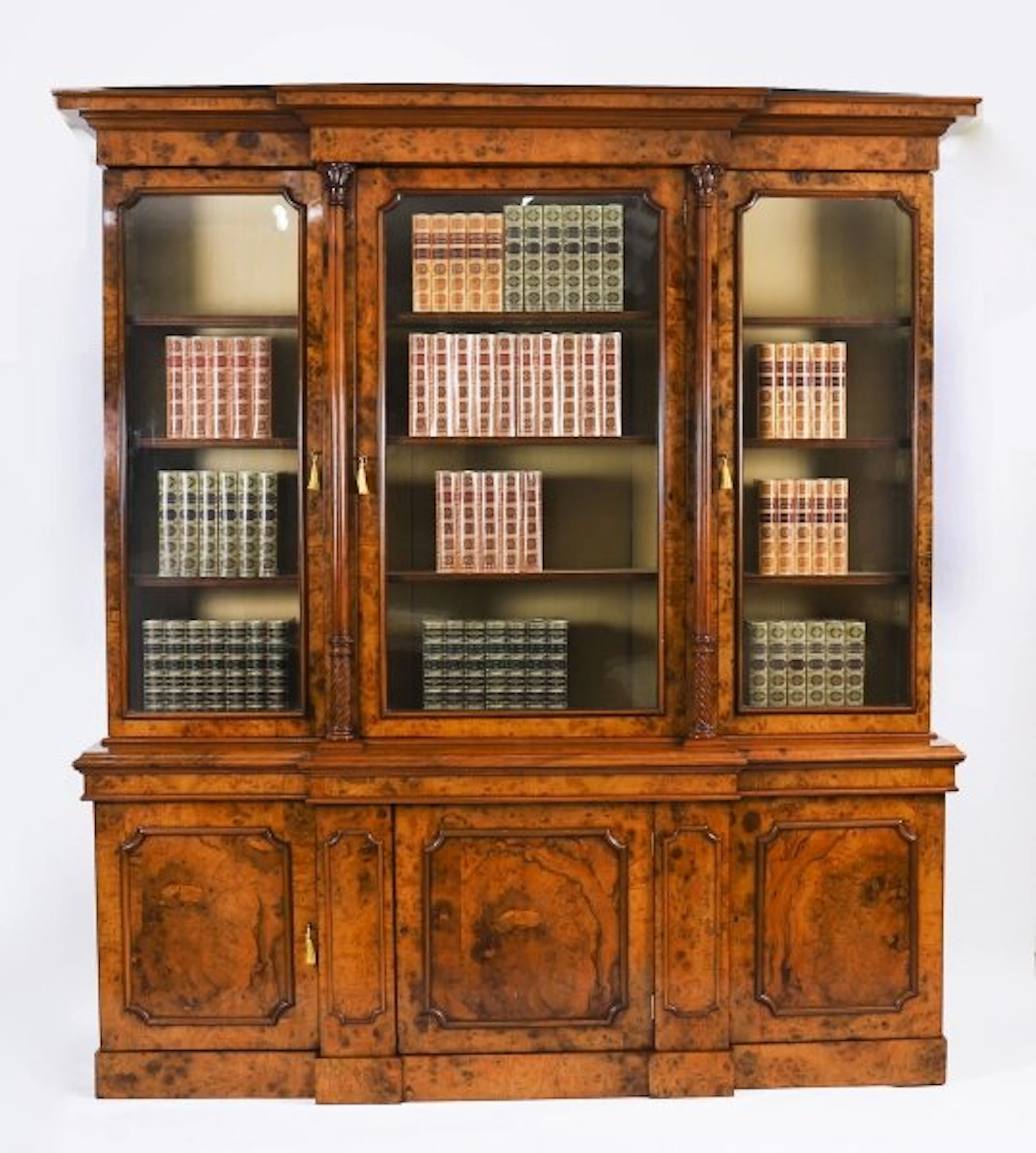 Antique Victorian Burr Walnut Breakfront Bookcase Circa1860 19th Century
