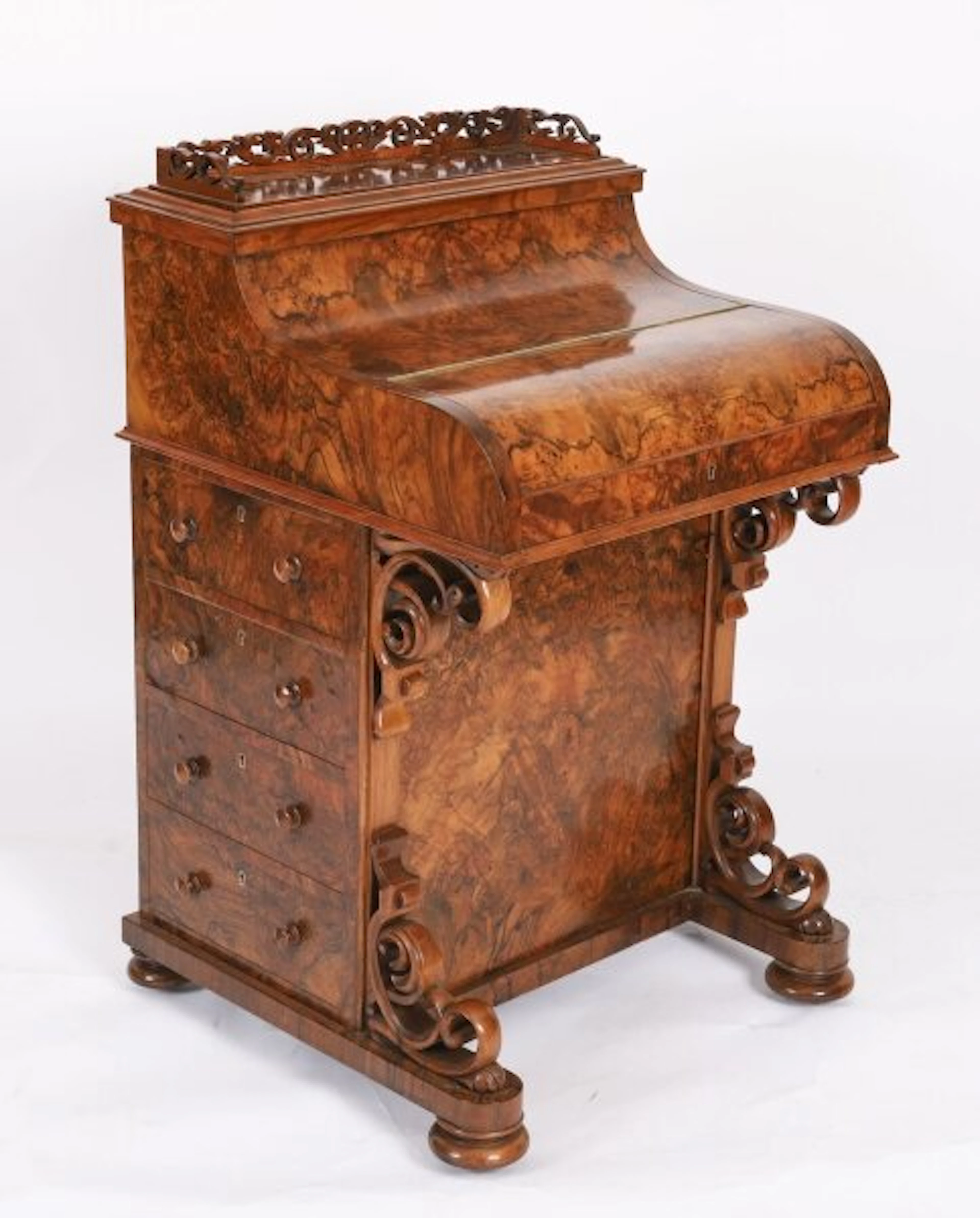 Antique Victorian Burr Walnut Pop Up Davenport Desk C1860 19th C