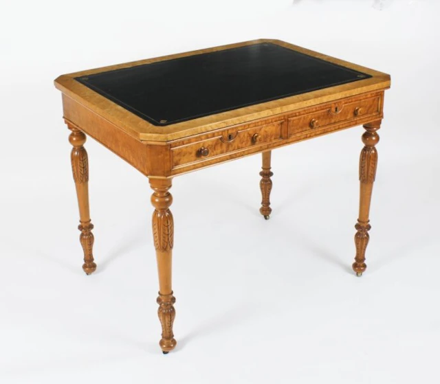 Antique Gillows Style Birdseye Maple Writing Table Desk c.1880