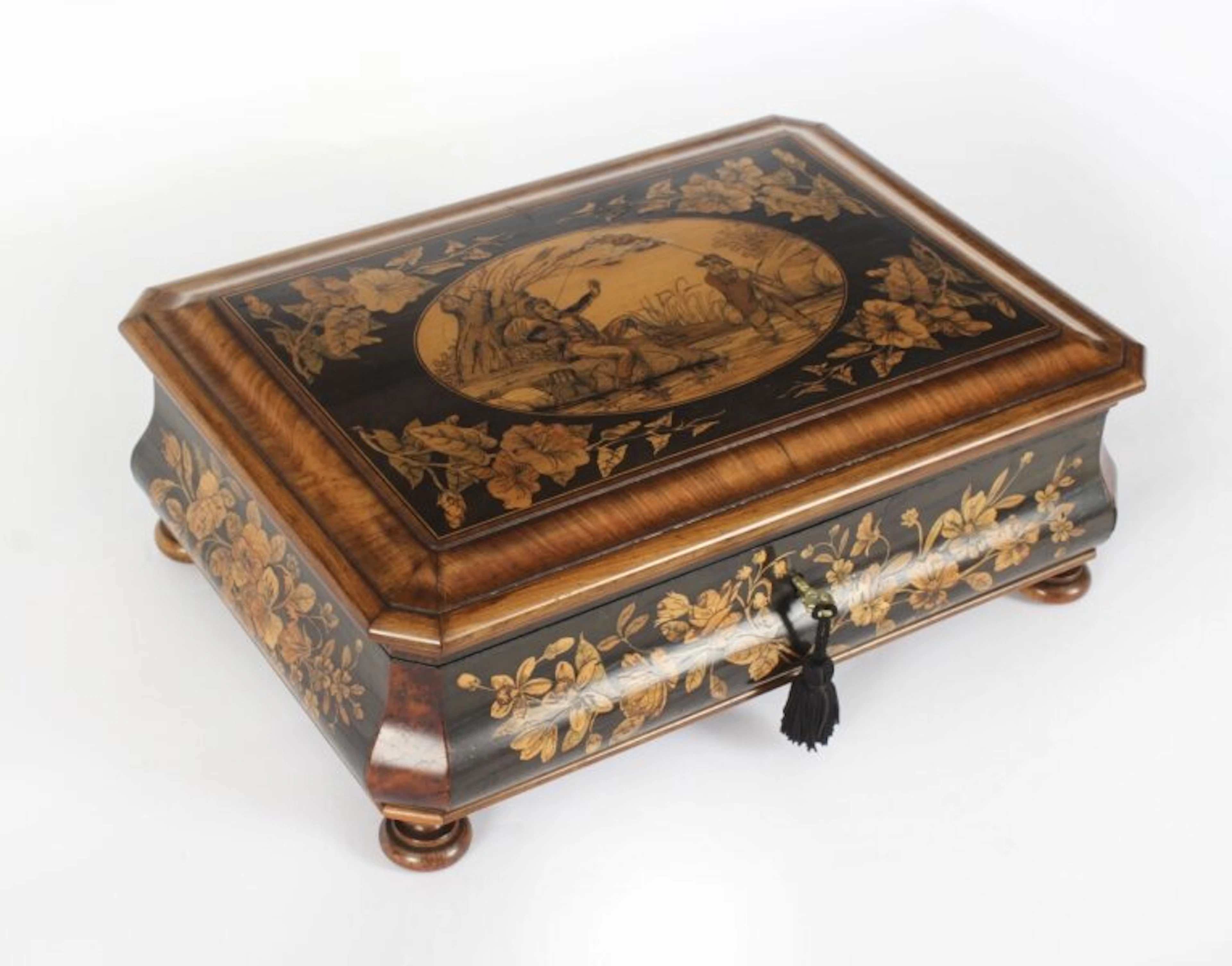 Antique Italian Sorrento Ware Olive Wood Casket 19th C
