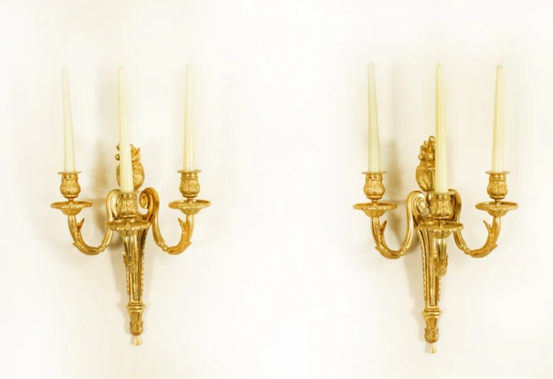Antique Adam Revival Pair Decorative Triple Branch Wall Lights 19th C