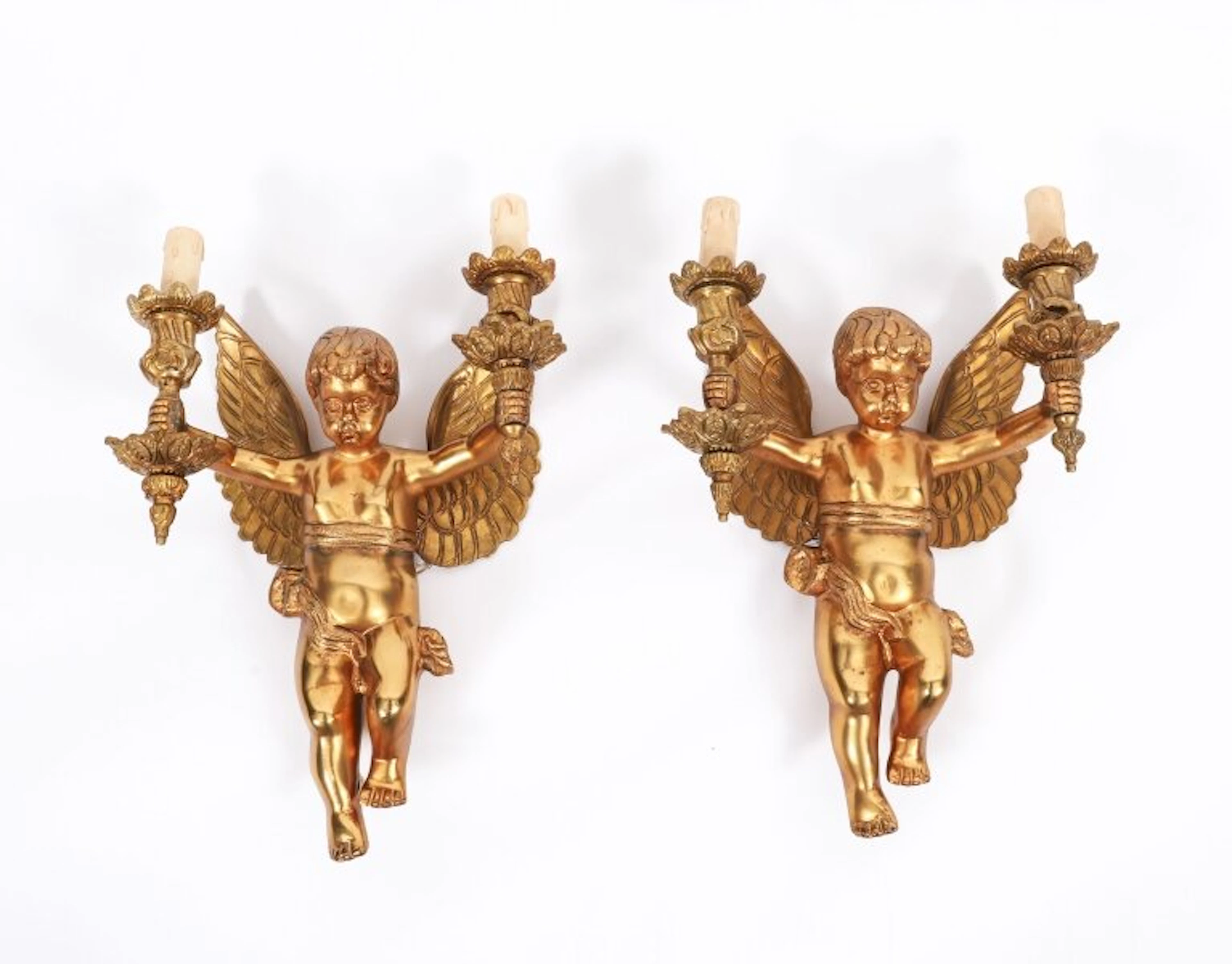 Antique Pair Italian Two Branch Cherub Ormolu Wall Lights C1880 19th C