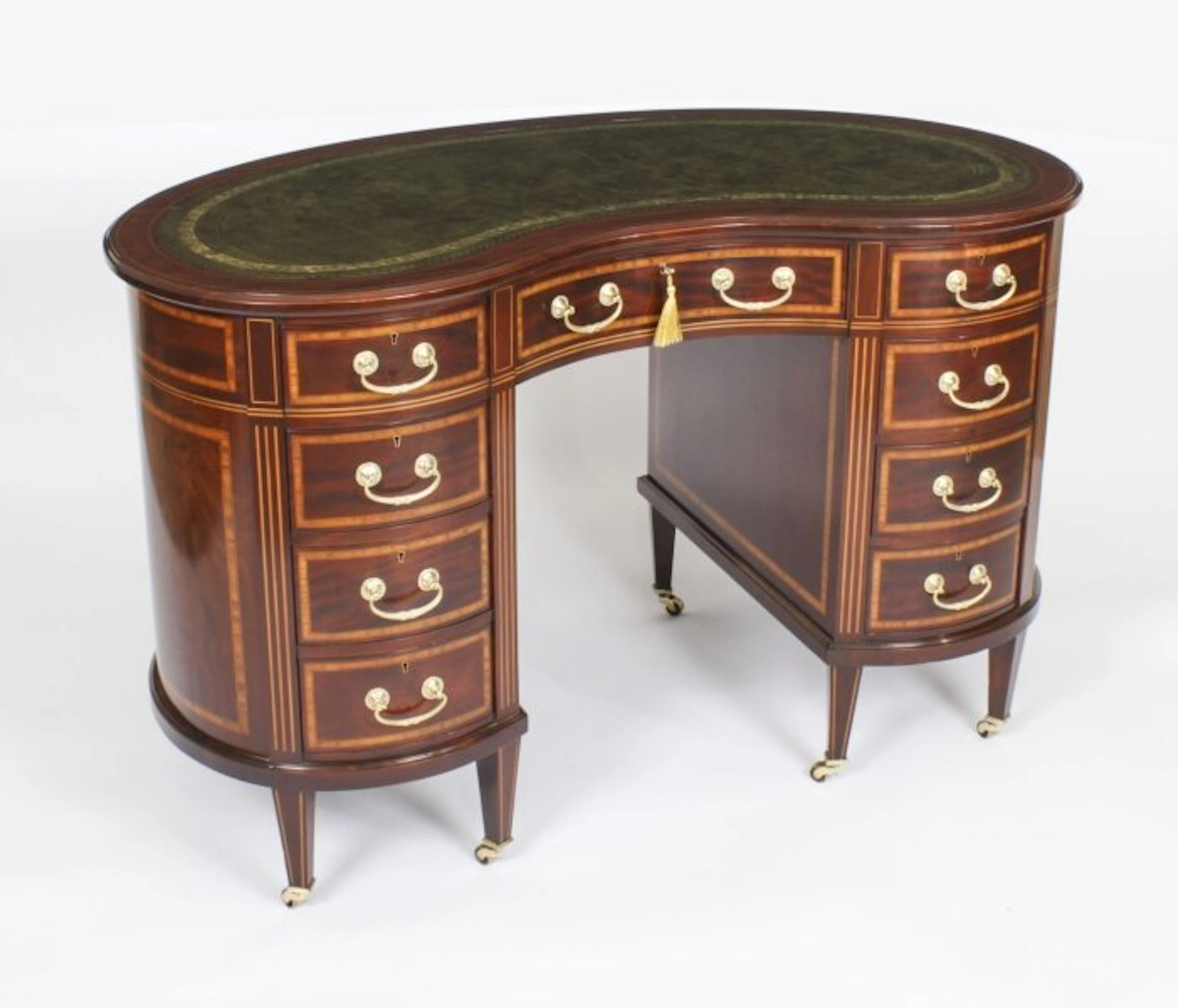 Antique Victorian Mahogany Inlaid Kidney Desk C1880 19th C