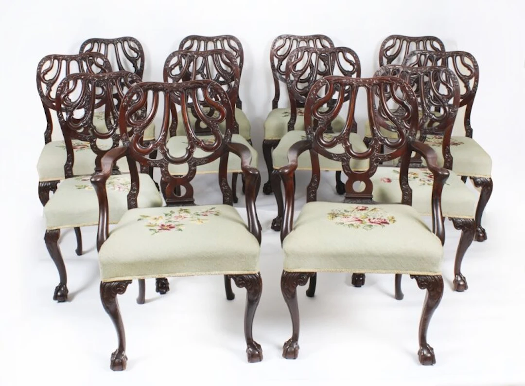 Antique Set 12 George II Revival Dining Chairs by Robert Strahan Dublin 20th C