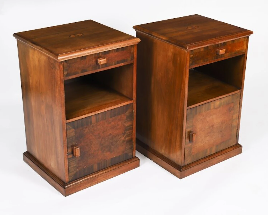 Pair Walnut ERII Sandringham Bedside Cabinets Dated 1954 With Royal Provenance