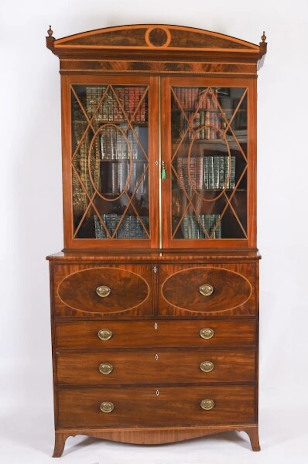 Antique George III Inlaid Flame Mahogany Secretaire Bookcase C1815 19th C
