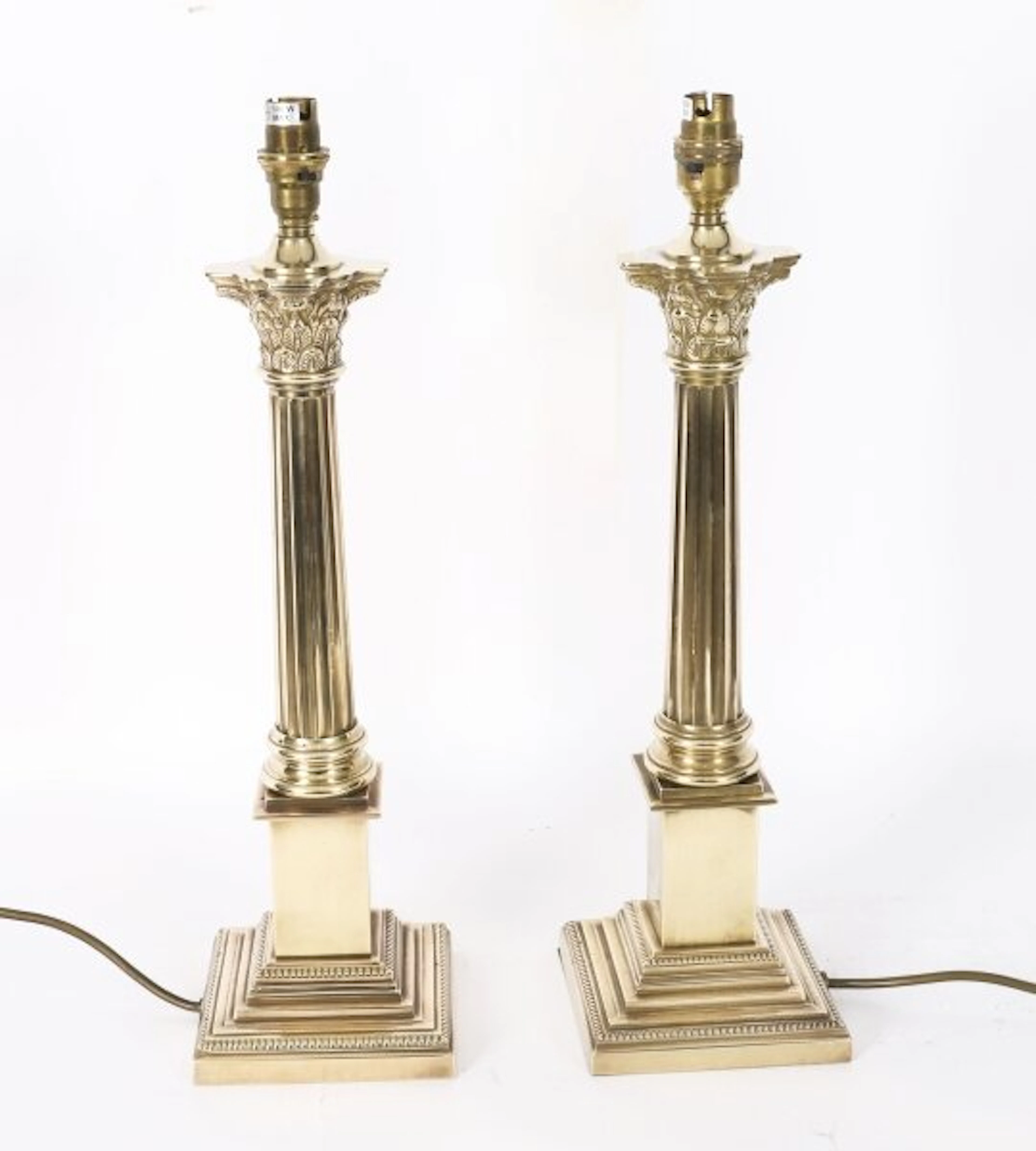Vintage Pair Corinthian Column Bronze Table Lamps mid 20th C