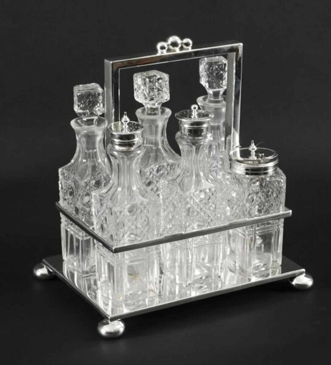 Antique Victorian Silver Plated 6 Bottle Cruet Set Wade Wingfield
