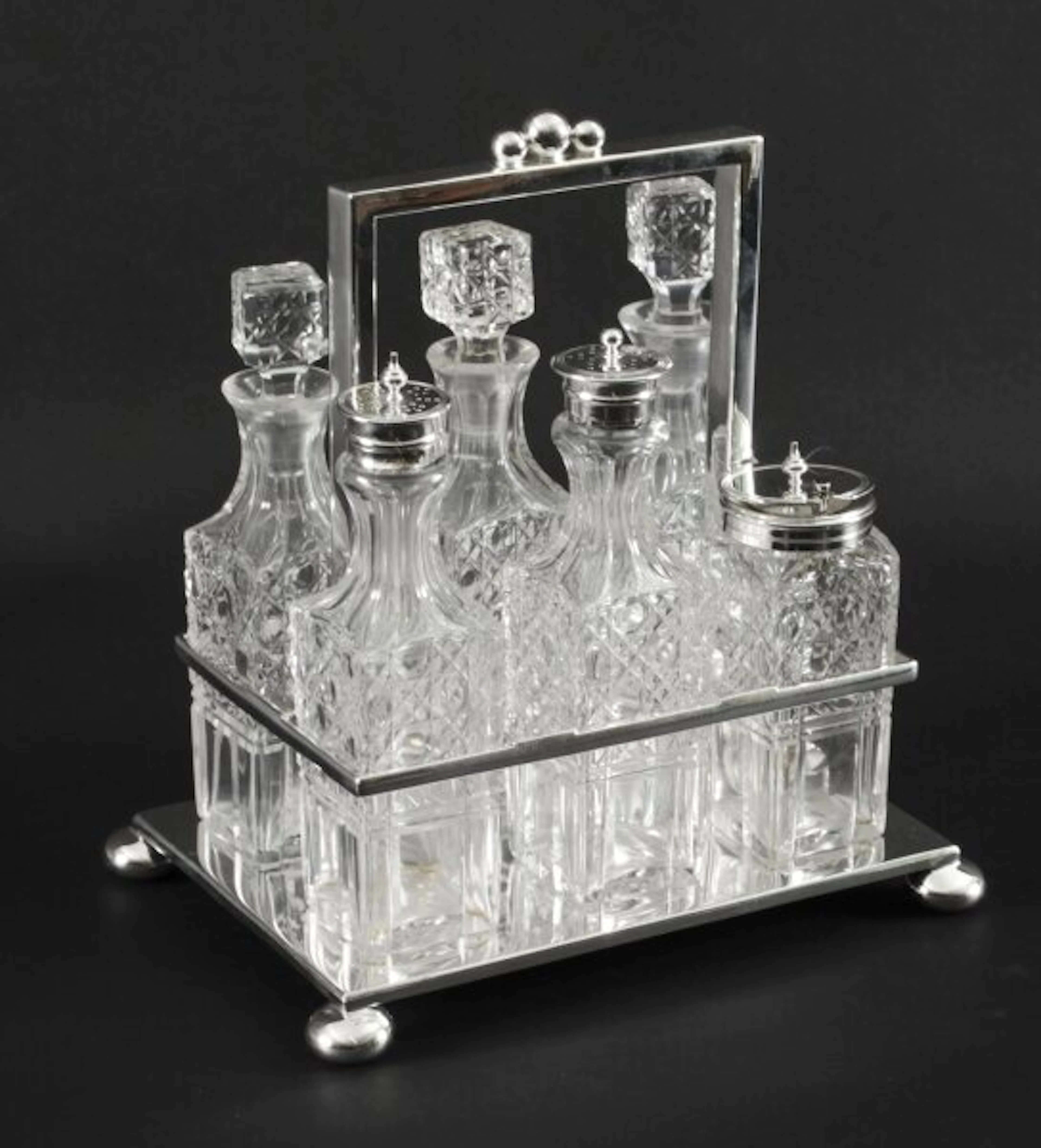 Antique Victorian Silver Plated 6 Bottle Cruet Set Wade Wingfield