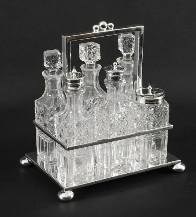 Antique Victorian Silver Plated 6 Bottle Cruet Set Wade Wingfield