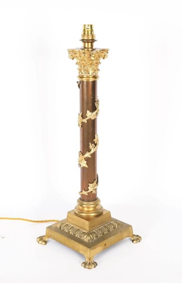 Antique Victorian Corinthian Column OrmoluTable Lamp 19th C