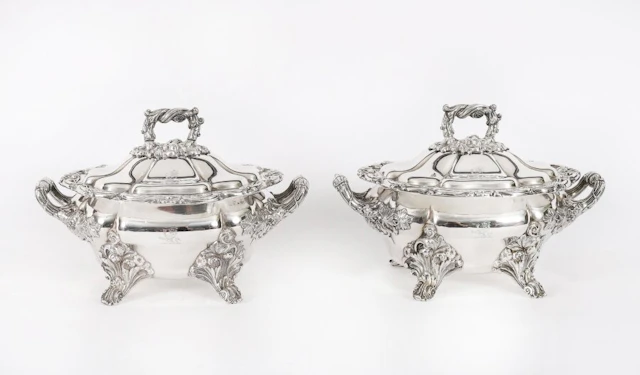 Antique Pair Old Sheffield Oval Lidded Sauce Tureens C1820 19th Century