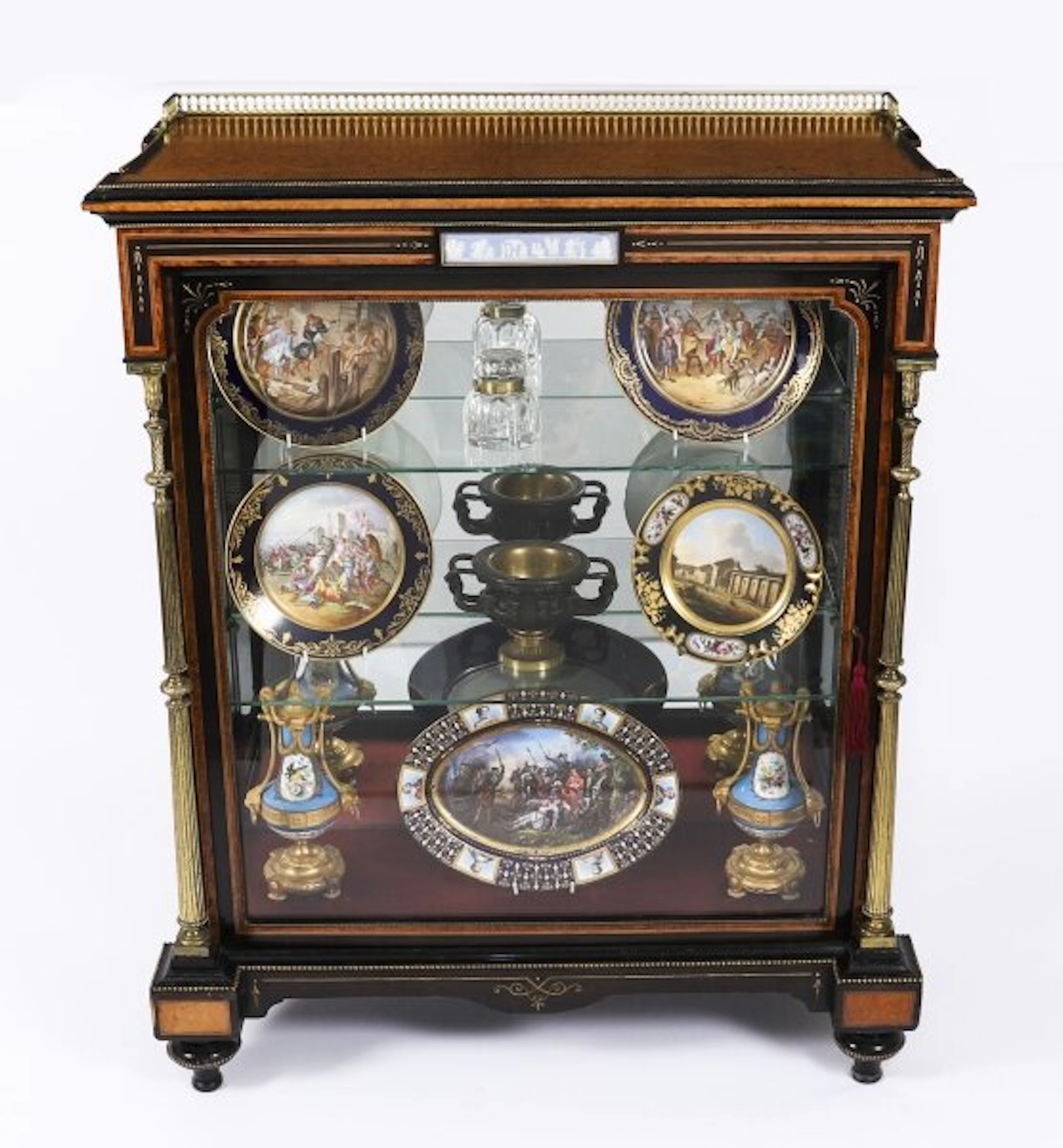 Antique Victorian Amboyna & Ebonised Pier Display Cabinet 19th C
