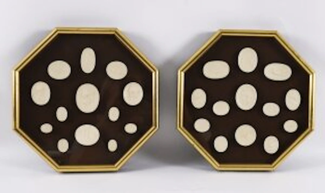 Antique Pair of Italian Octagonal Framed Grand Tour Intaglios Early