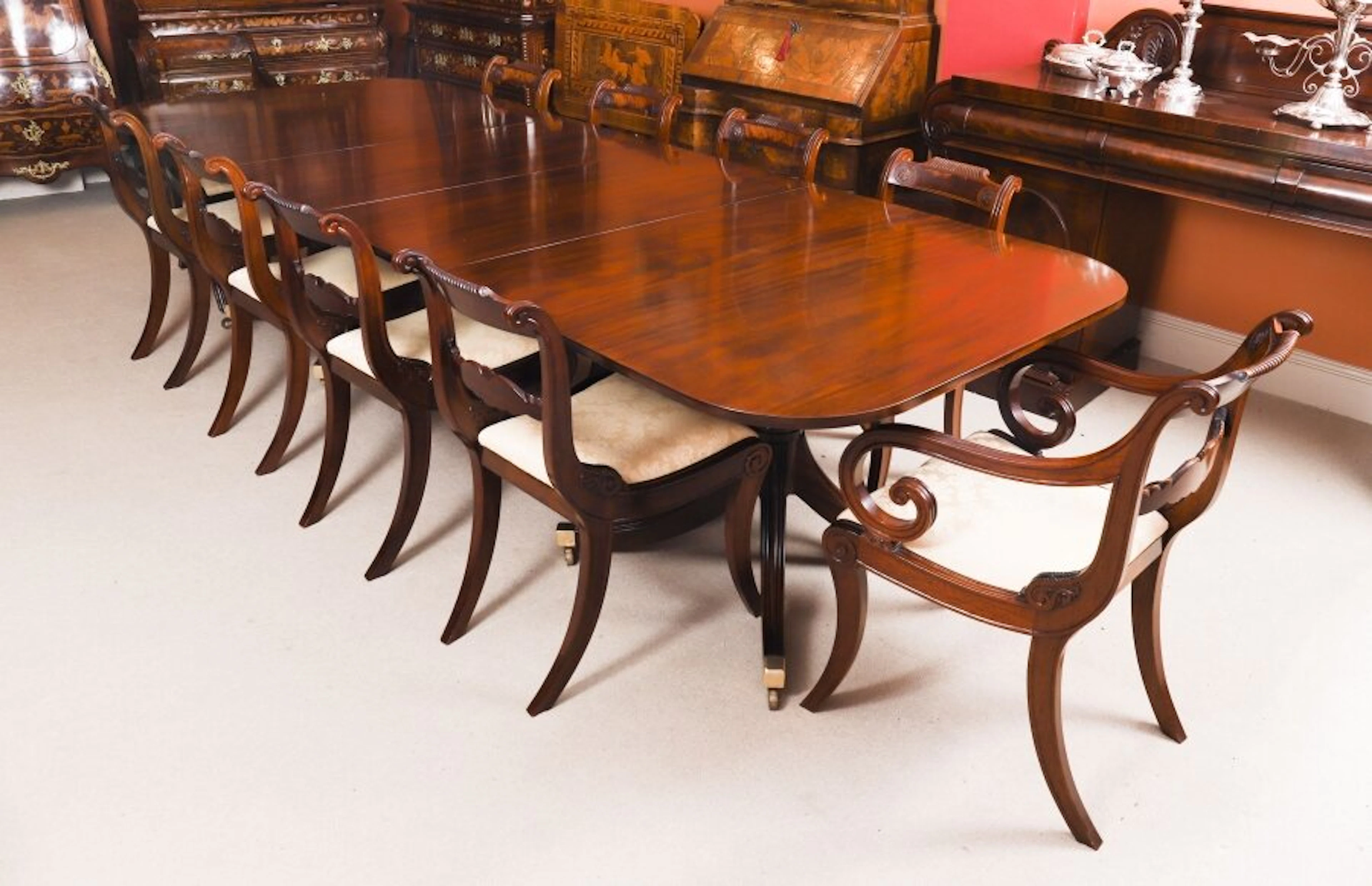 VintageTwin Pillar Dining Table & 10 Chairs by William Tillman 20th C