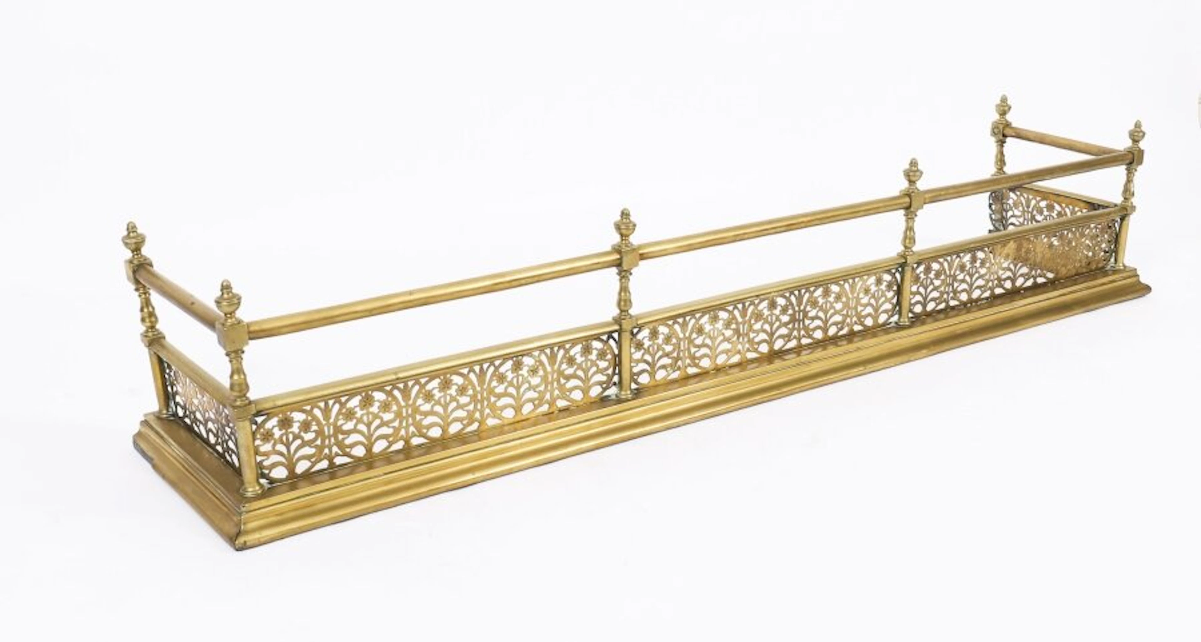 Antique Victorian Brass Fireplace Fender / Guard 19th C
