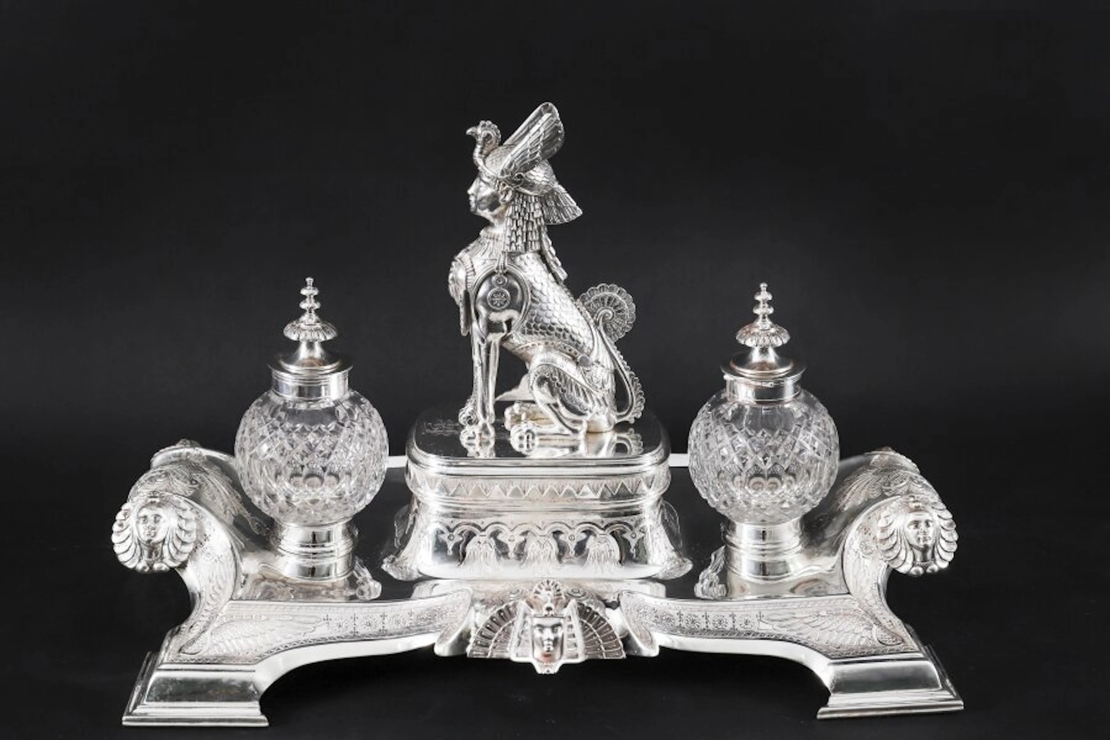 Antique Victorian Egyptian Revival Inkstand Standish by Wilkinson & Co 19thC