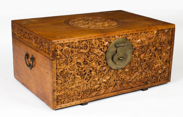 Antique Chinese Camphorwood Trunk Coffer Coffee Table 19th C