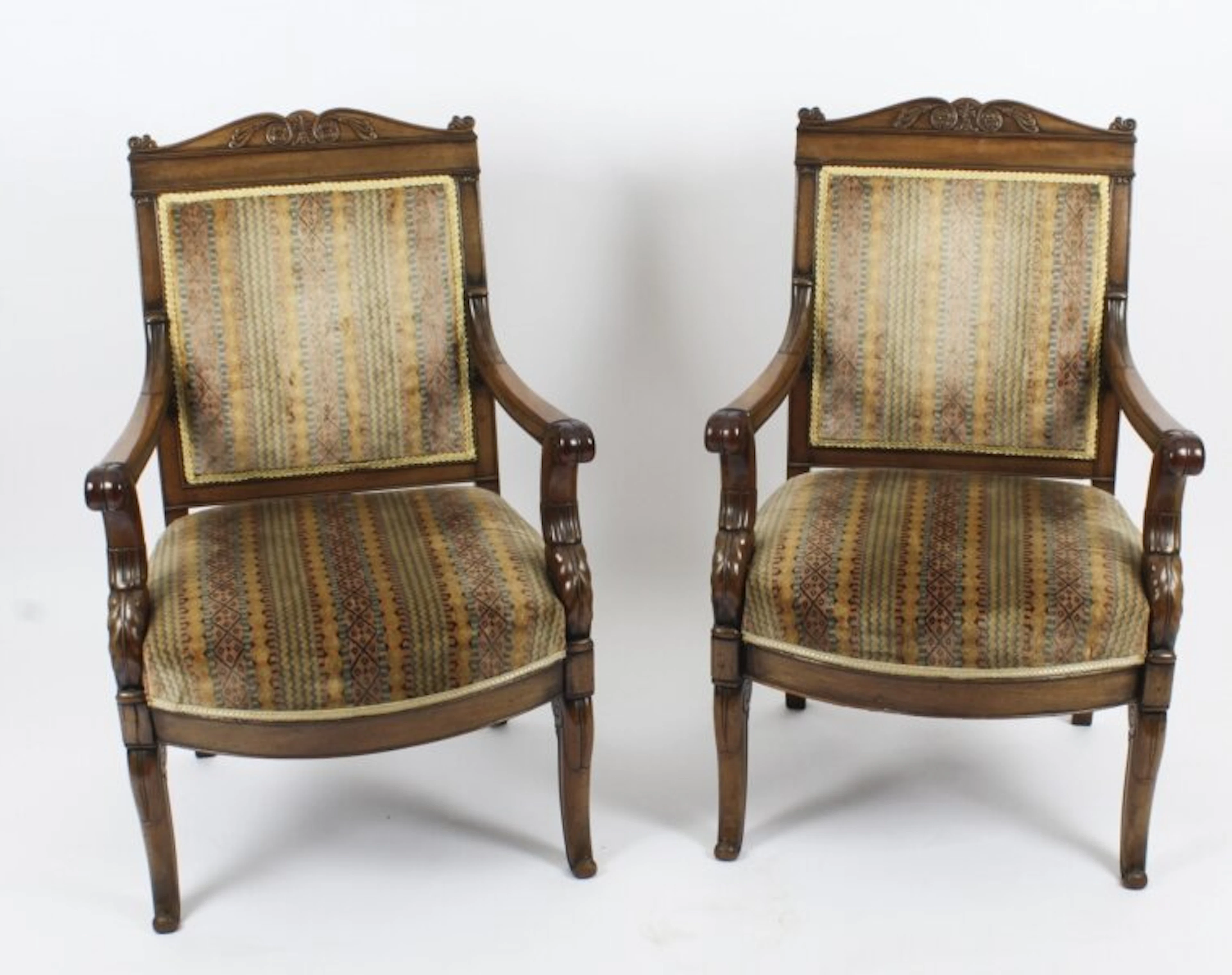 Antique Pair French Empire Armchair Fauteuils Chairs c.1880 19th C