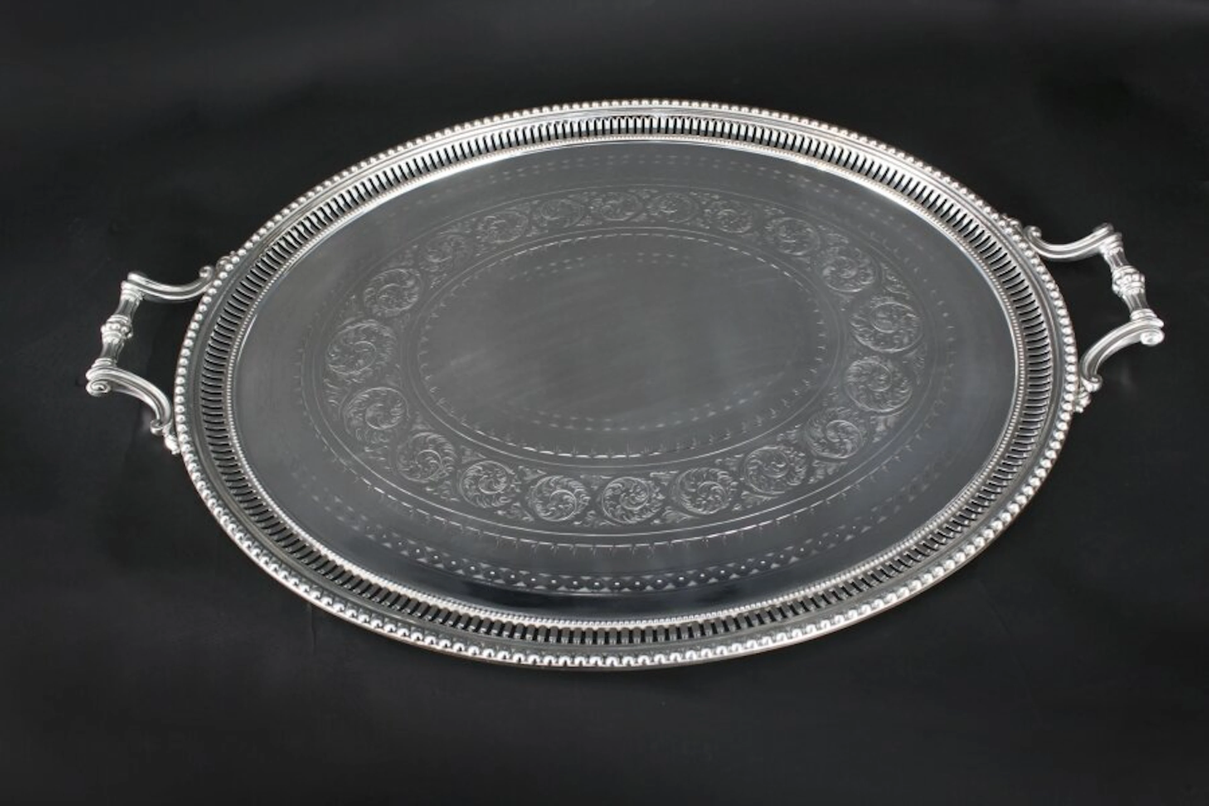 Antique Monumental Victorian Oval Silver Plated Tray 1880 19th Century