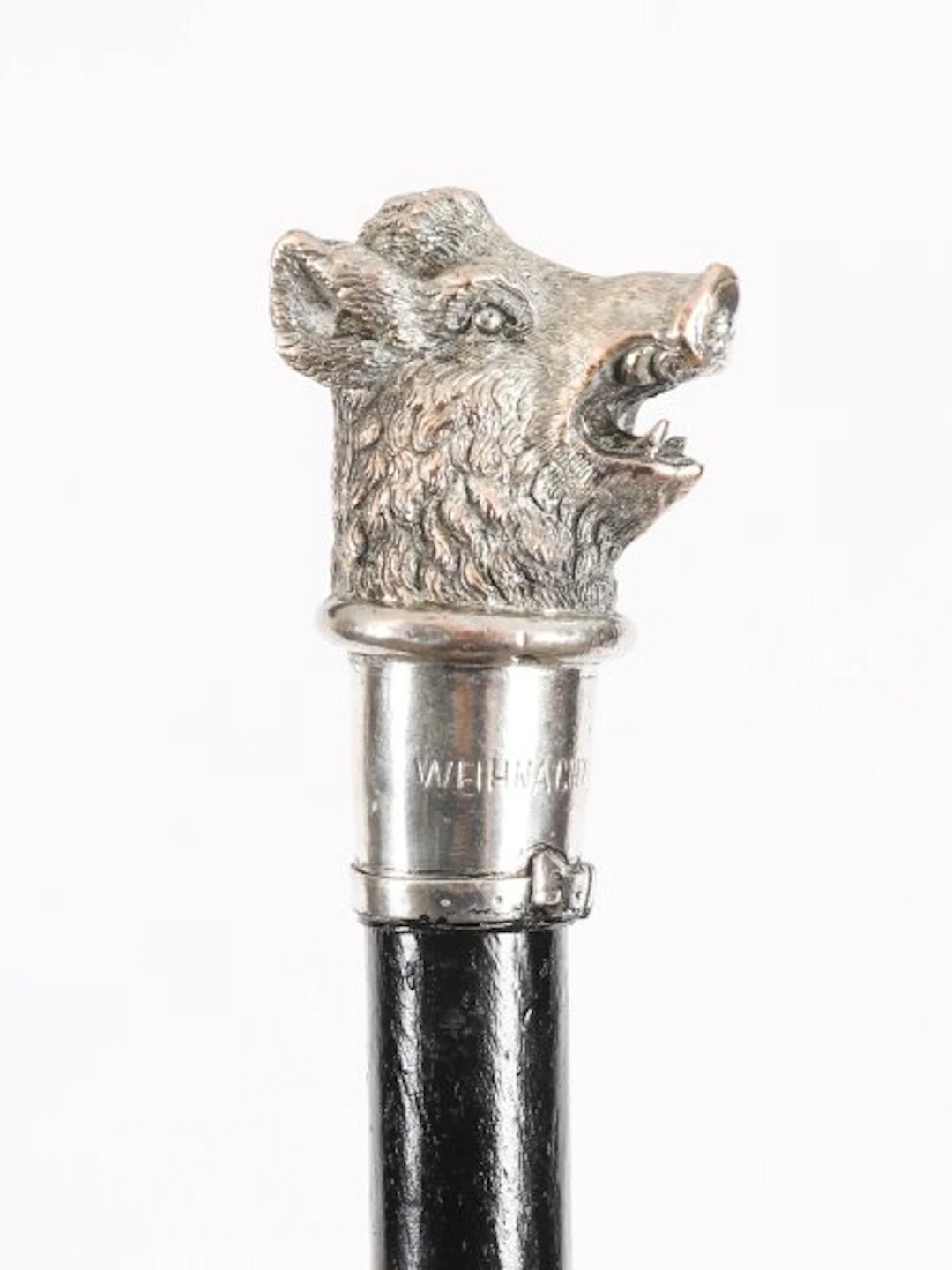Antique Silver Boar Head Walking Stick Cane Duchy Luxembourg 19thC 101cm/39.5"