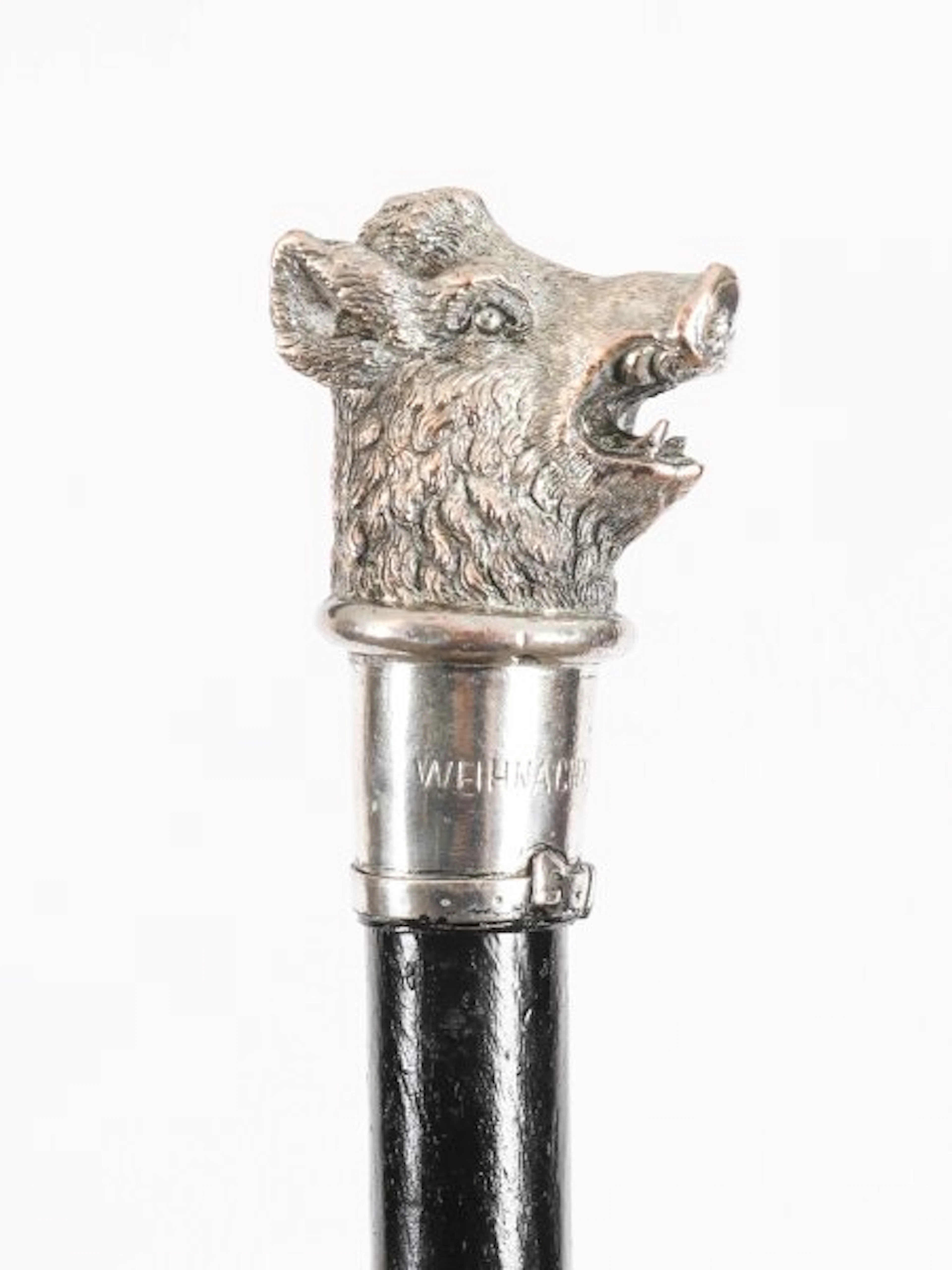 Antique Silver Boar Head Walking Stick Cane Duchy Luxembourg 19thC 101cm/39.5"