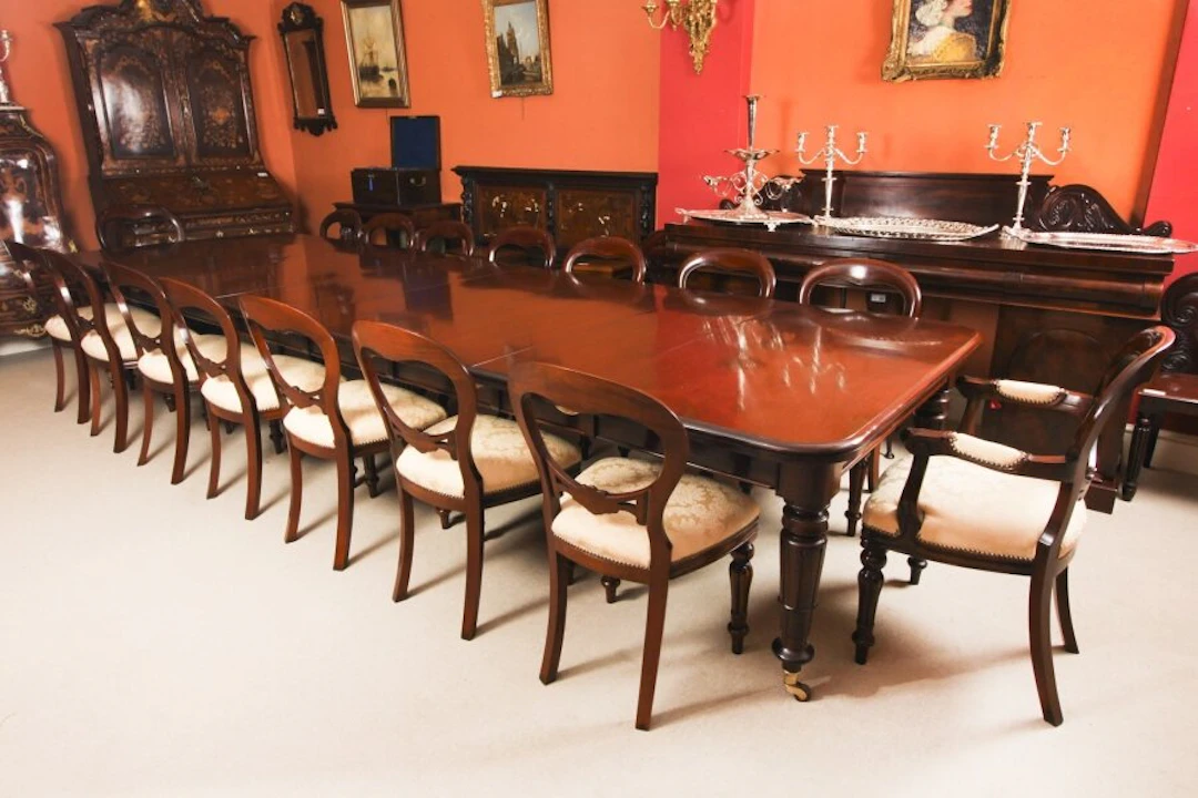 Antique 14ft6" William IV Dining Table C1835 & 16 Balloon back dining chairs