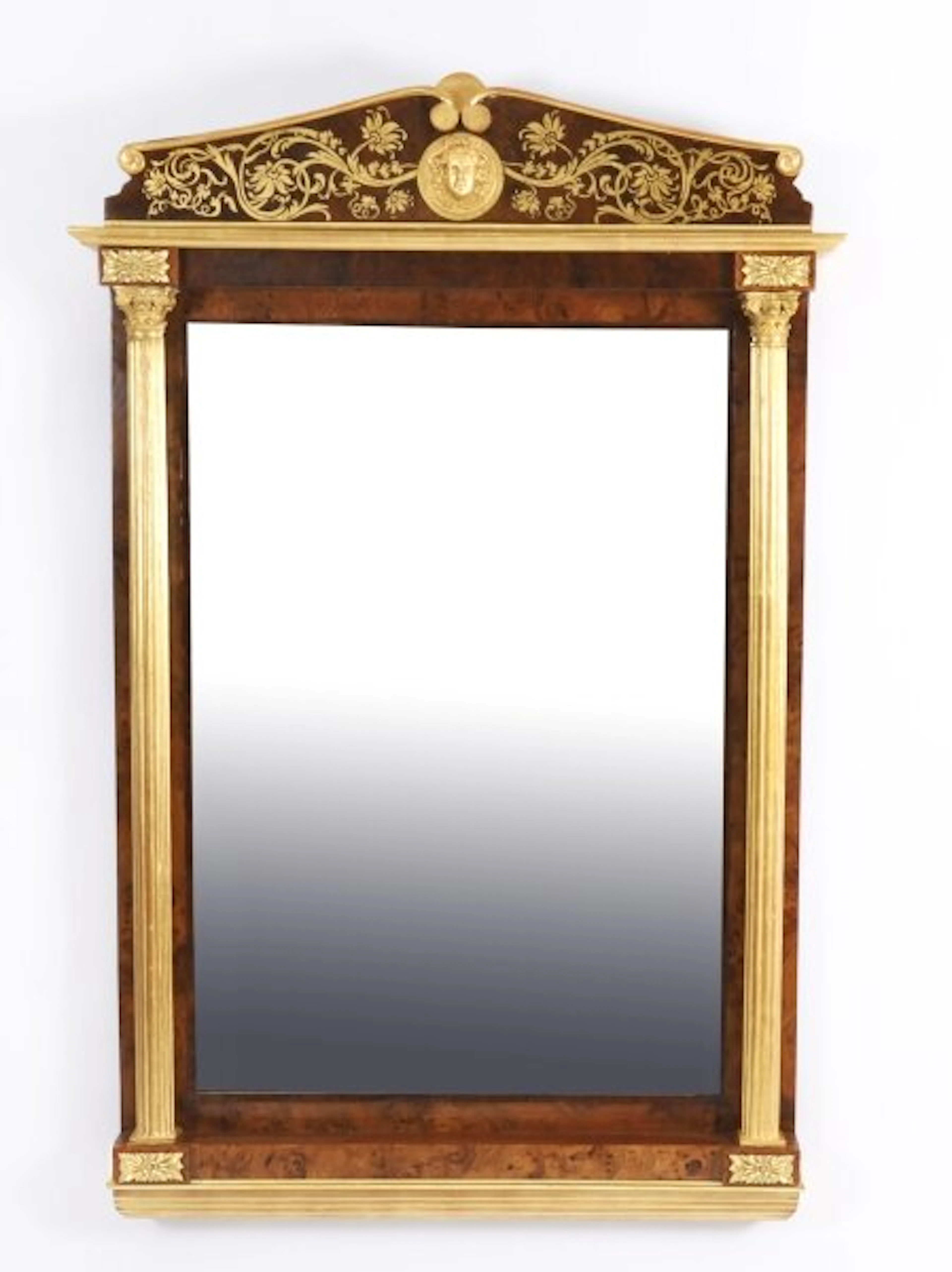 Antique French Burr Walnut Parcel Gilt Mirror 19th C 144x89cm