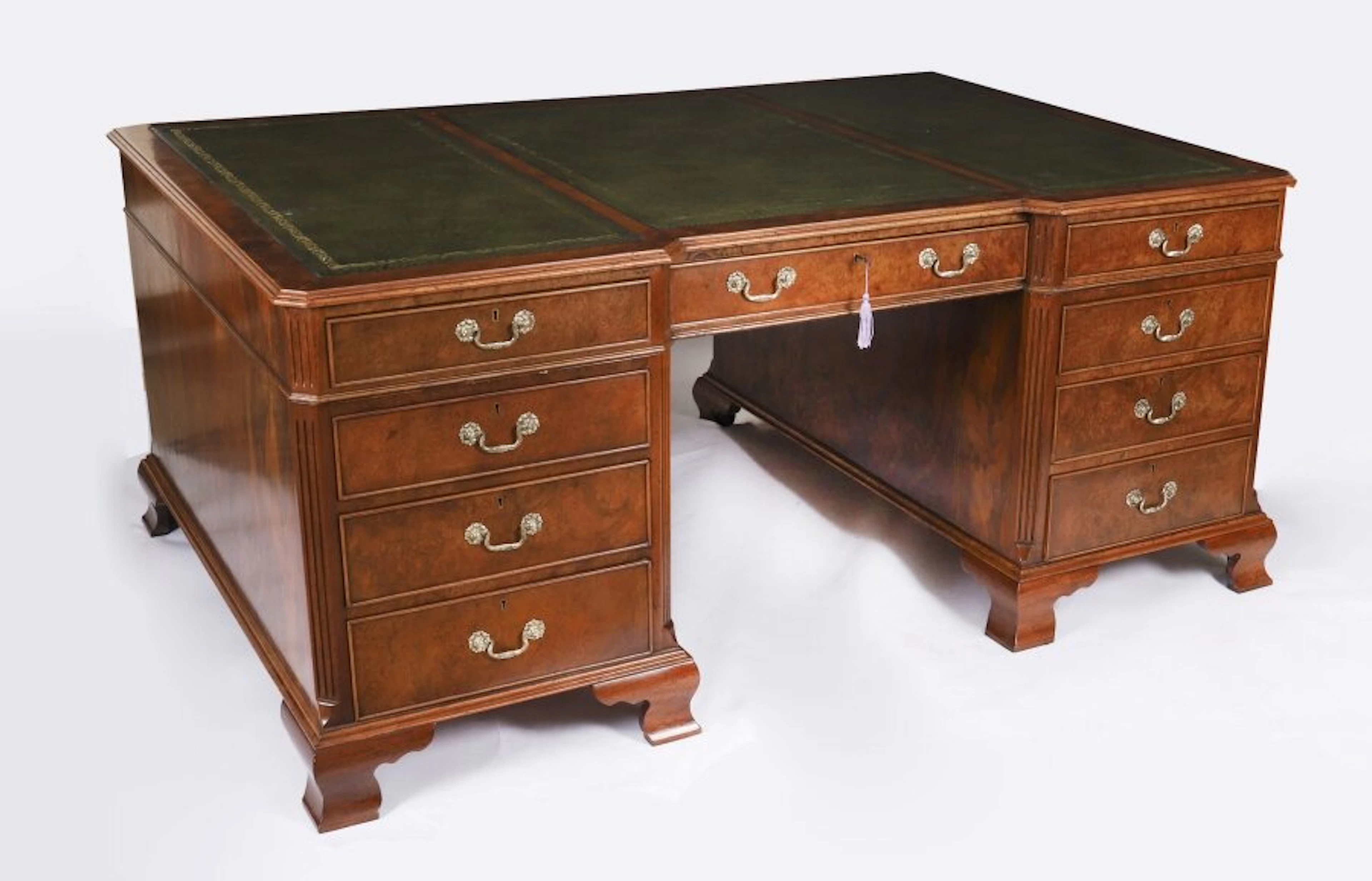 Antique Victorian Burr Walnut Partners Pedestal Desk Circa 1900 178x124cm