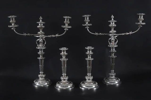 Antique Large Old Sheffield George III Candelabra 4 Piece Suite, 18th Century