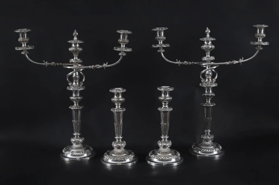 Antique Large Old Sheffield George III Candelabra 4 Piece Suite, 18th Century