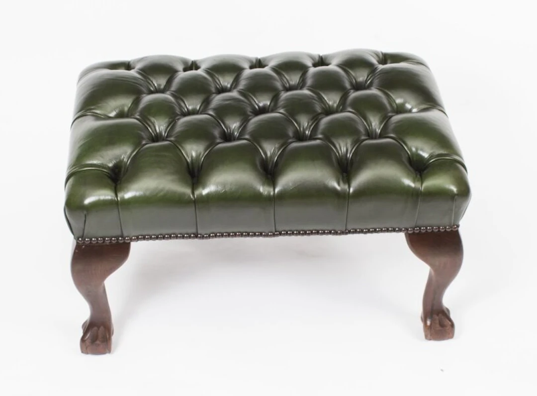 Bespoke Chippendale Ball & Claw Leather Stool Emerald Green
