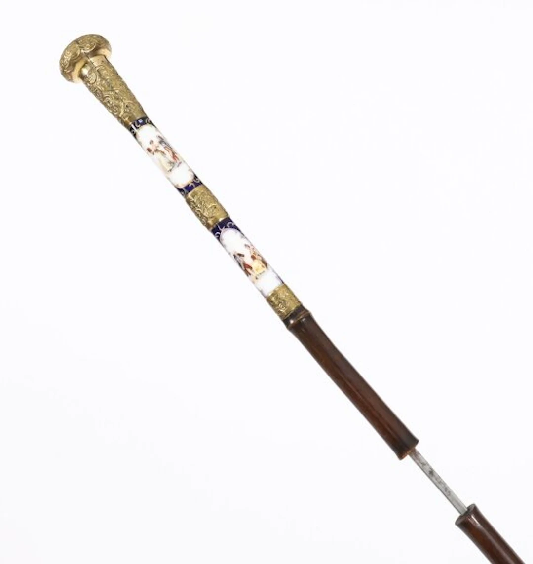 Antique French Gold Plate Sevres Porcelain Walking / Sword Stick 19thC 91cm 36"