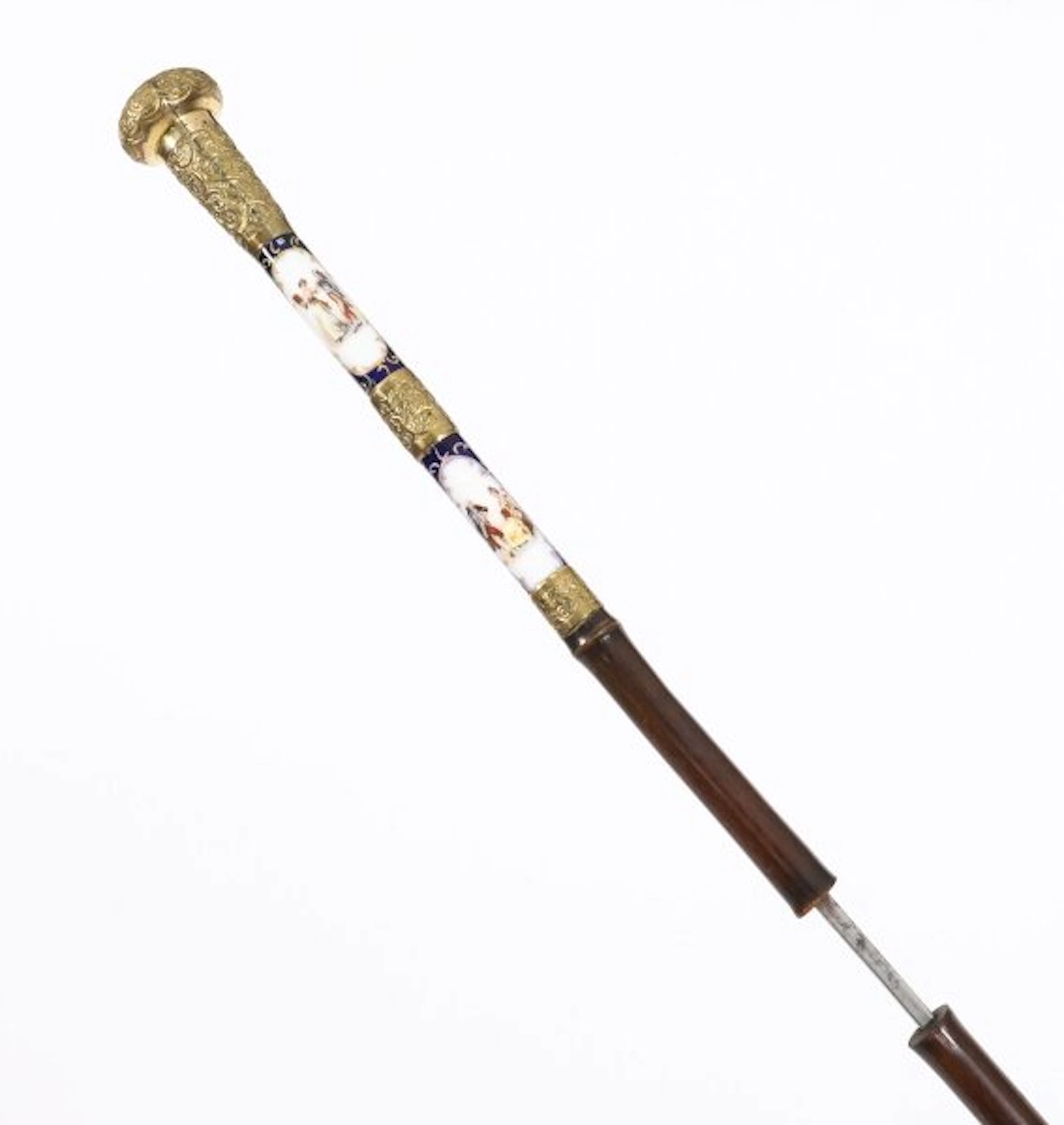 Antique French Gold Plate Sevres Porcelain Walking / Sword Stick 19thC 91cm 36"