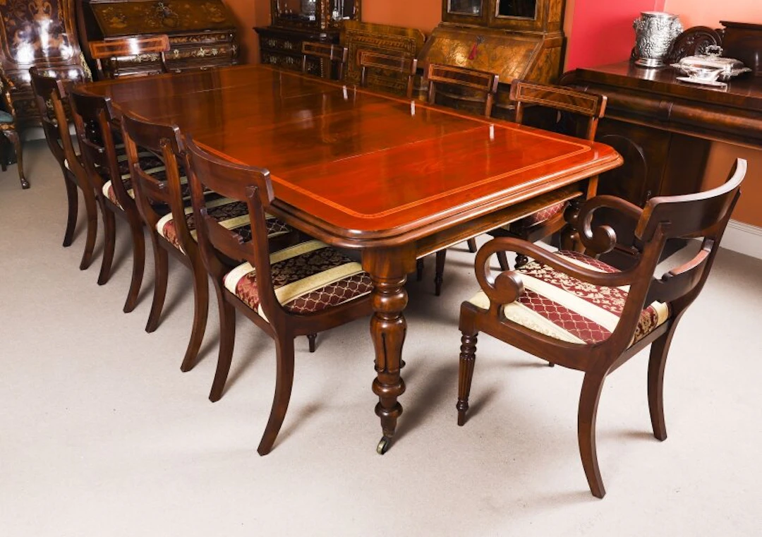 Antique William IV Mahogany Extending Dining Table 19th C & 10 Chairs