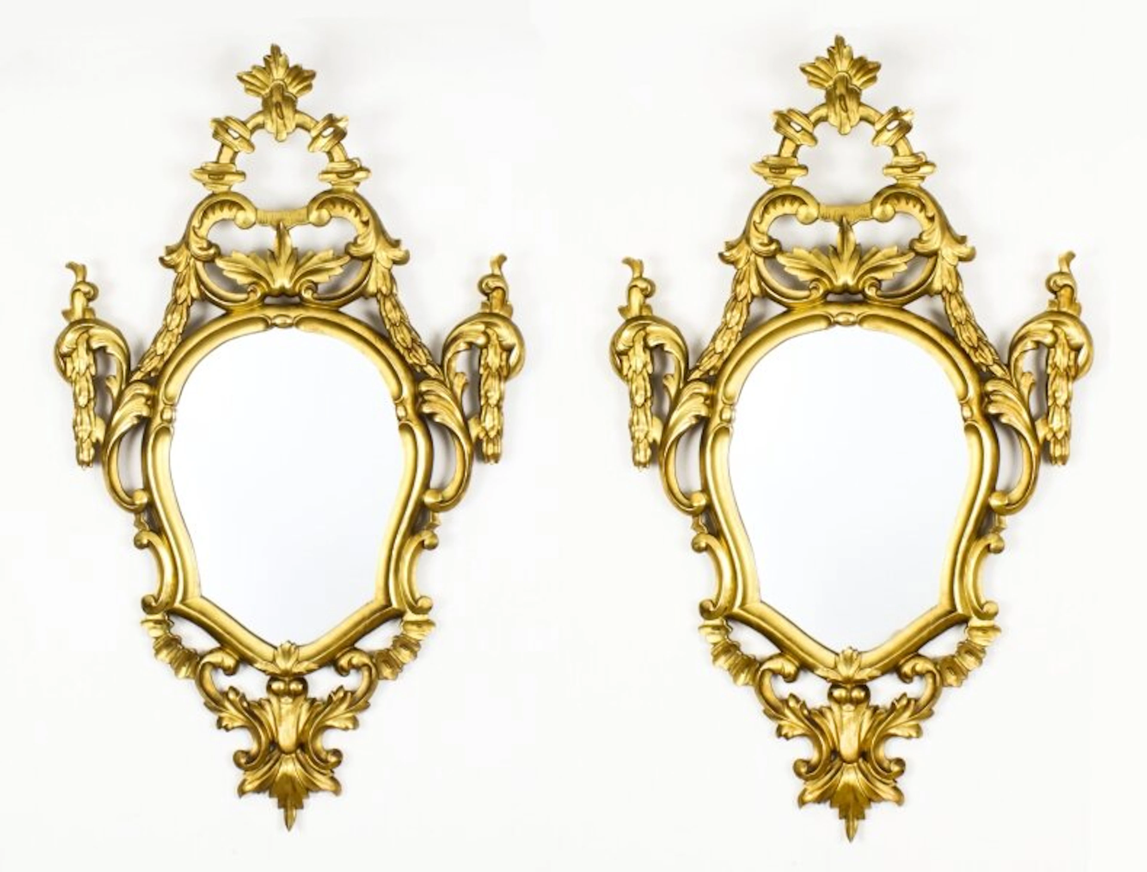 Antique Pair Florentine Rococo Giltwood Mirrors 19th Century 102x63cm