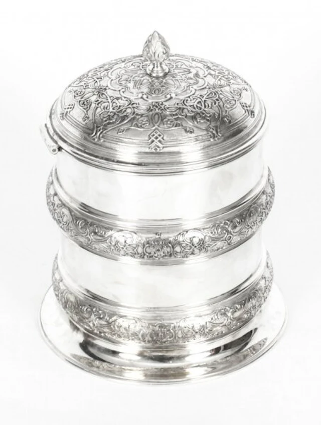Antique Silver Plate Drum Biscuit Box Elkington & Co 19th Century