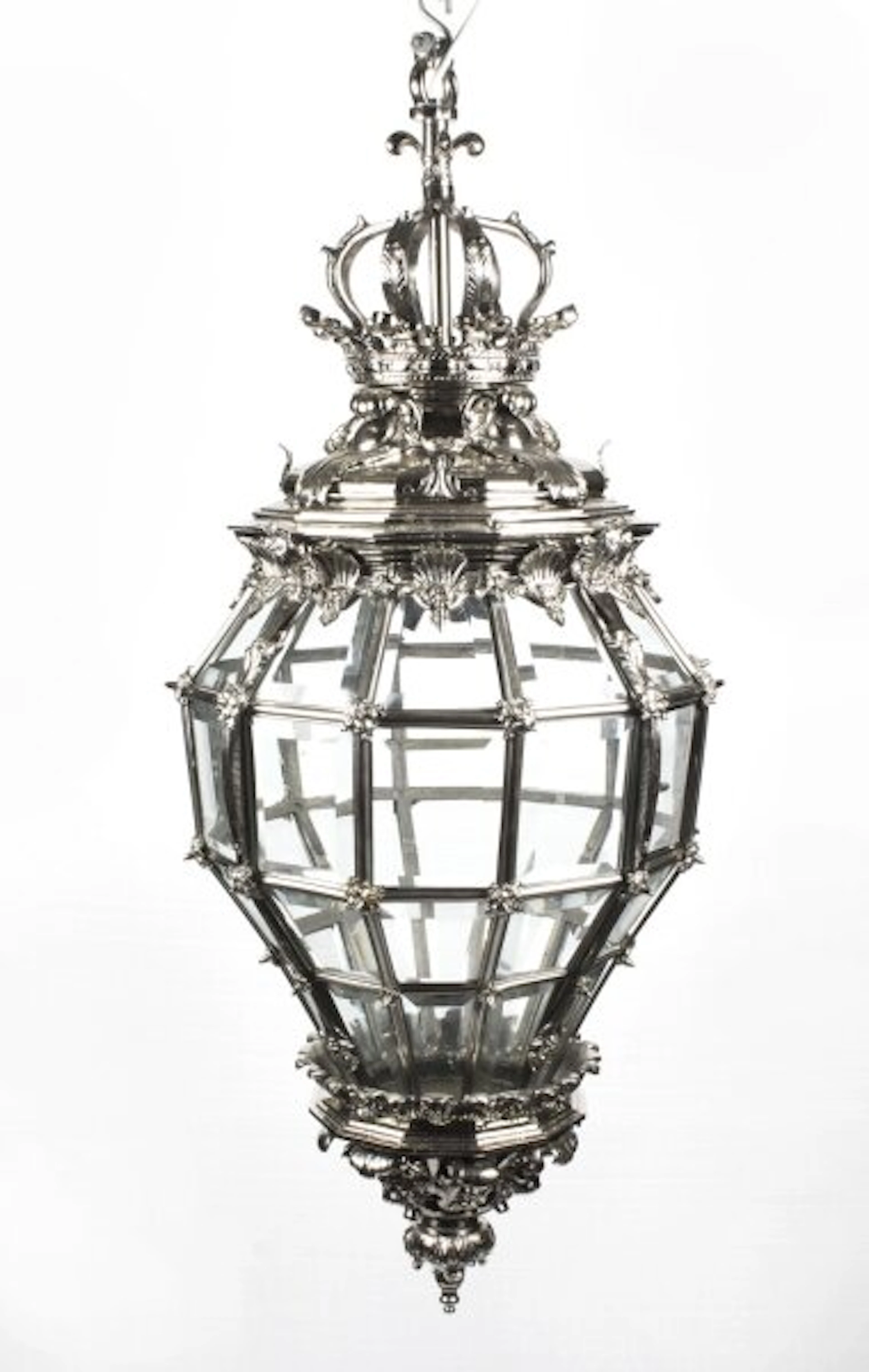 Vintage Silvered Bronze Versailles Diamond Baluster Lantern 20th C
