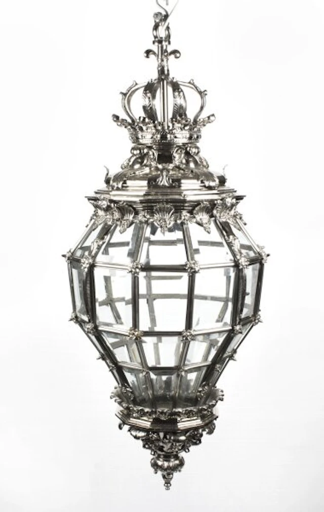 Vintage Silvered Bronze Versailles Diamond Baluster Lantern 20th C