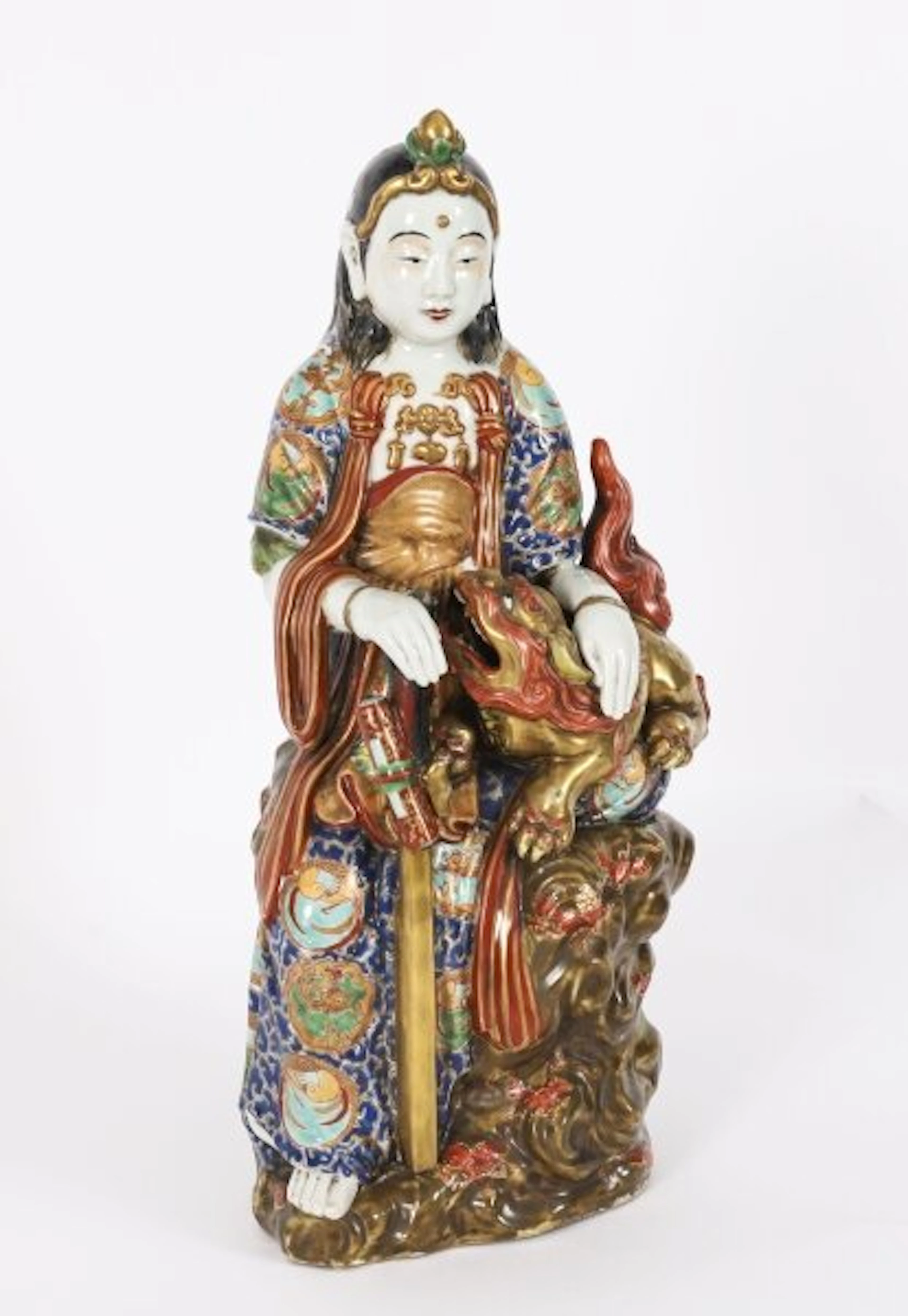 Antique Japanese Meiji Period Kutani Porcelain Guanyin Sculpture 19th Century