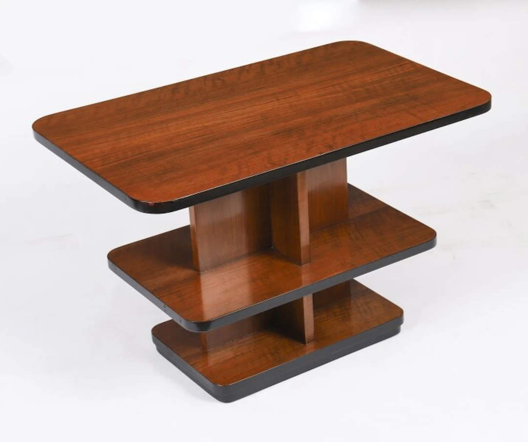 Antique Art Deco Tiered Walnut Coffee Table Circa 1920