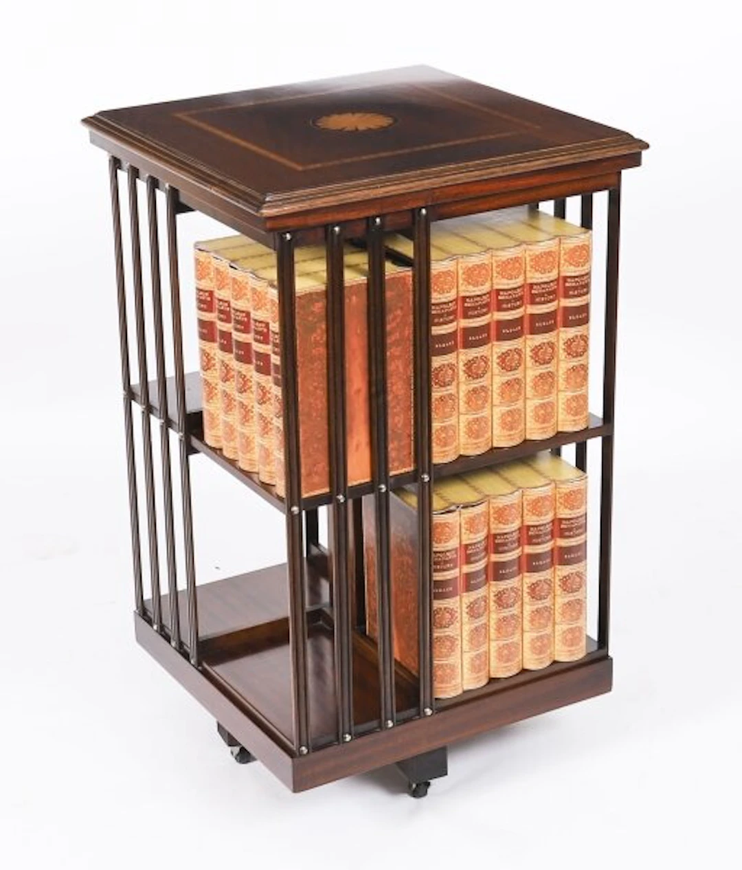 Vintage Inlaid Mahogany Revolving Bookcase 20th C