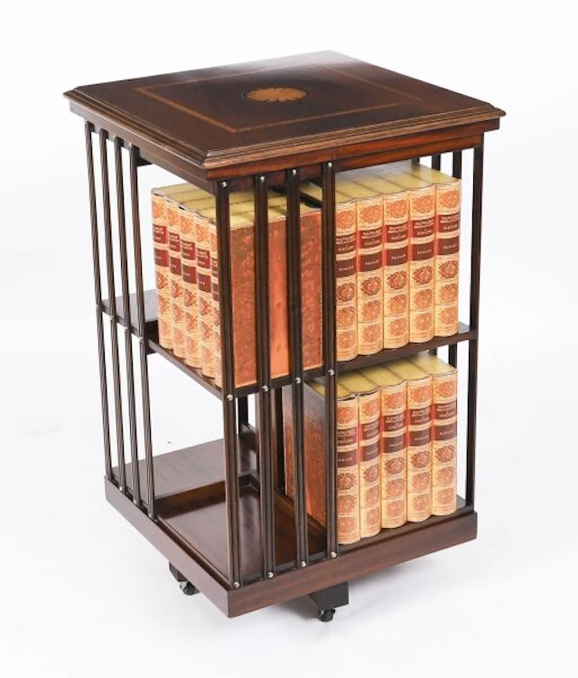 Vintage Inlaid Mahogany Revolving Bookcase 20th C