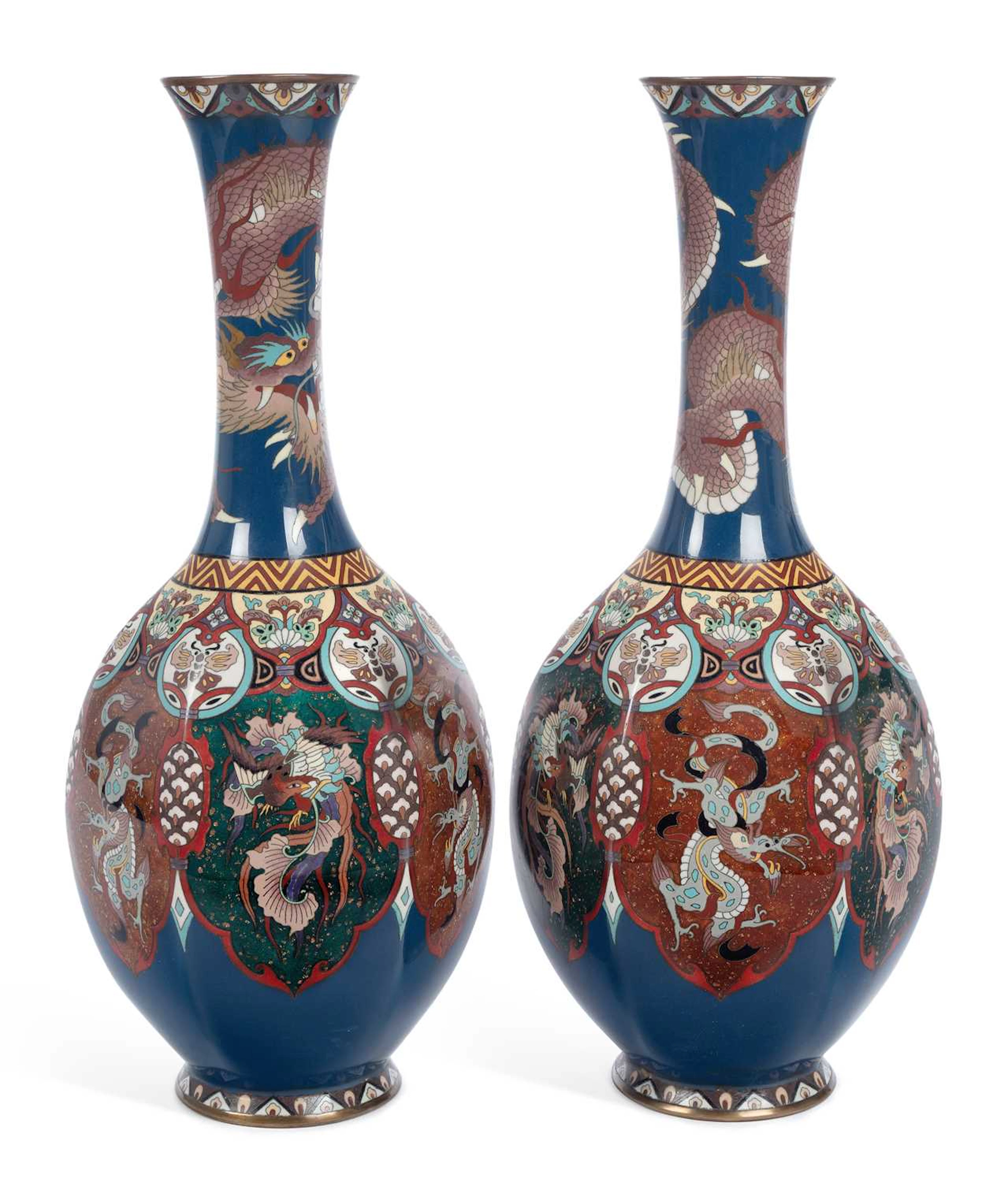A PAIR OF JAPANESE CLOISONNÉ ENAMEL VASES MEIJI PERIOD