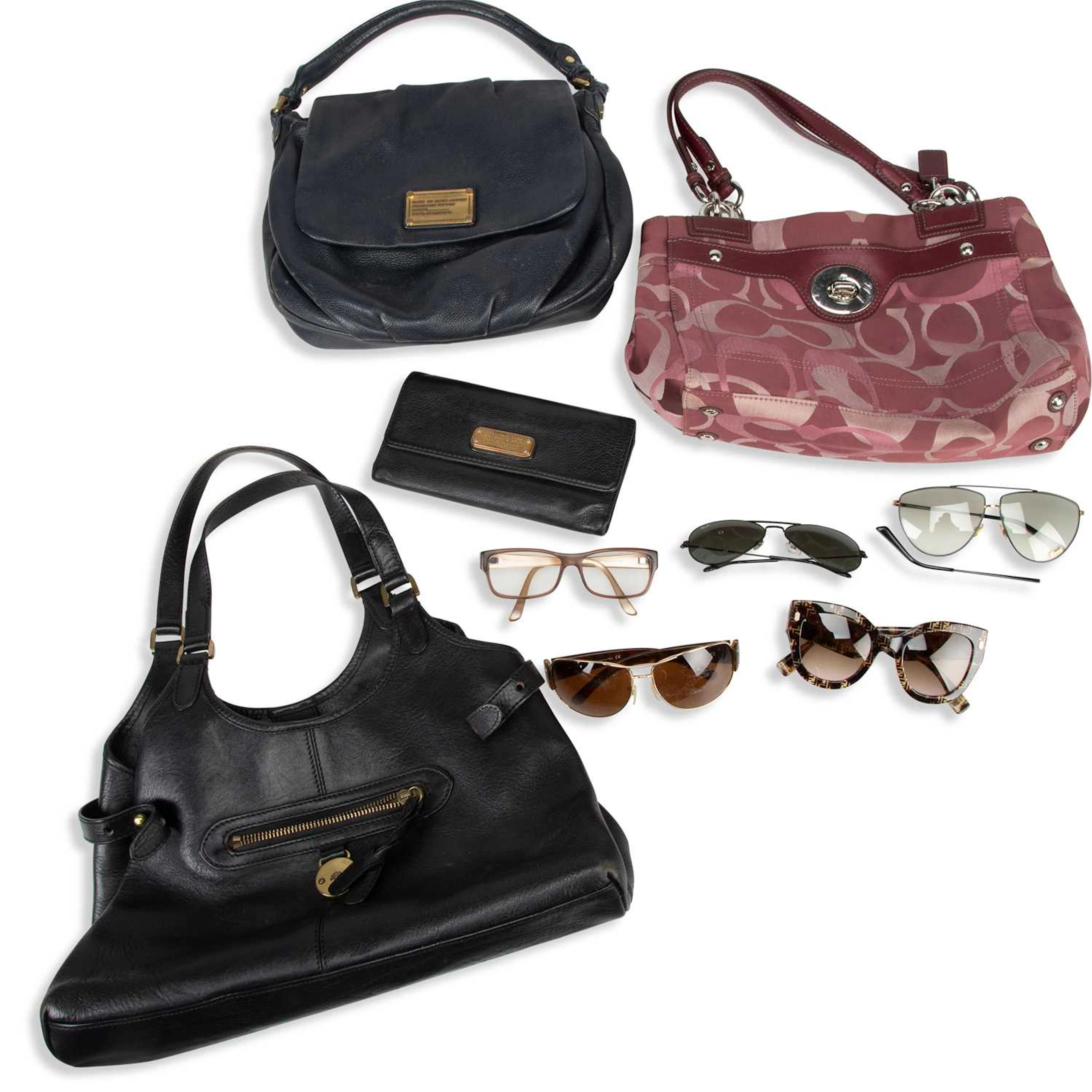 A GROUP OF DESIGNER HANDBAGS AND SUNGLASSES