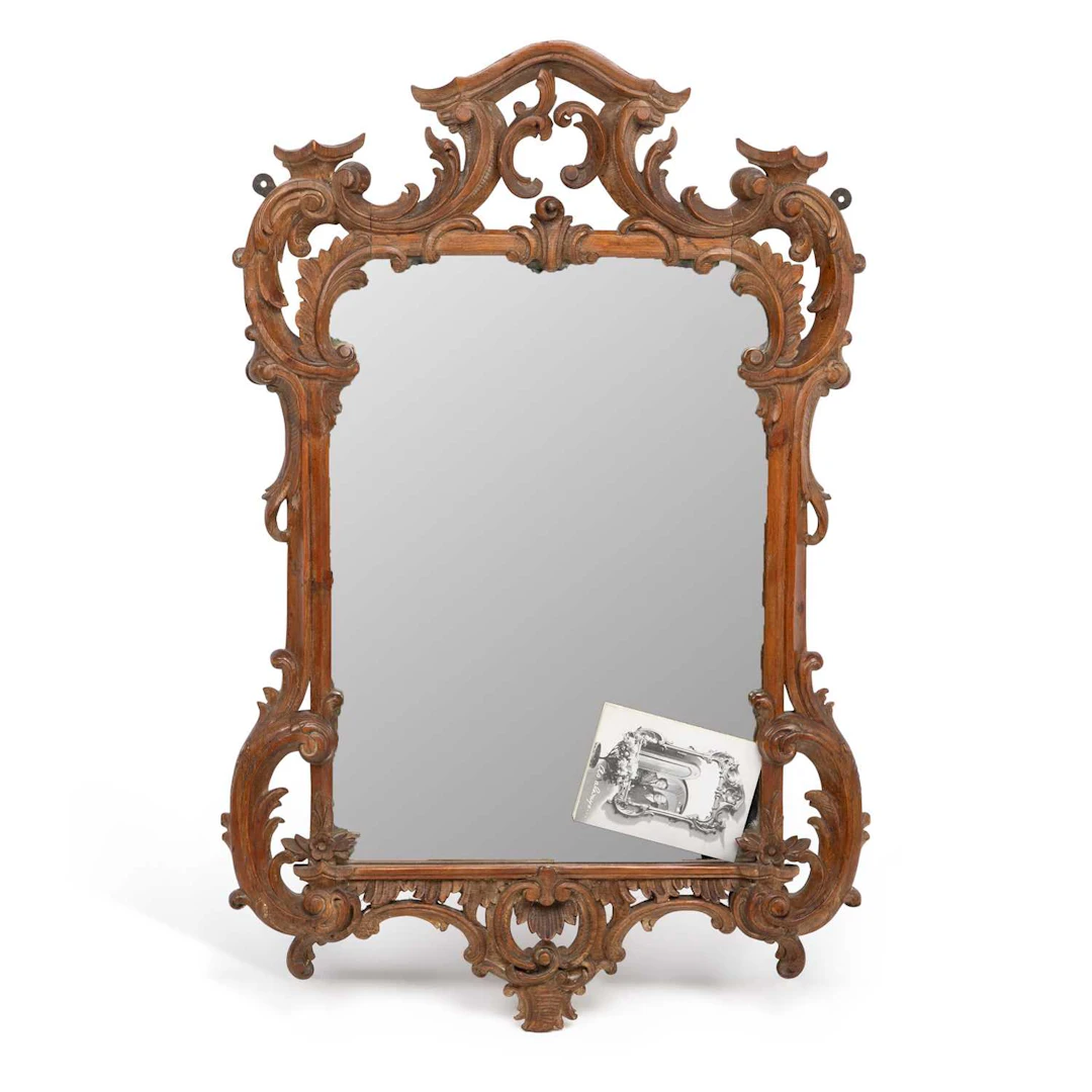 A 19TH CENTURY CARVED WOOD WALL MIRROR