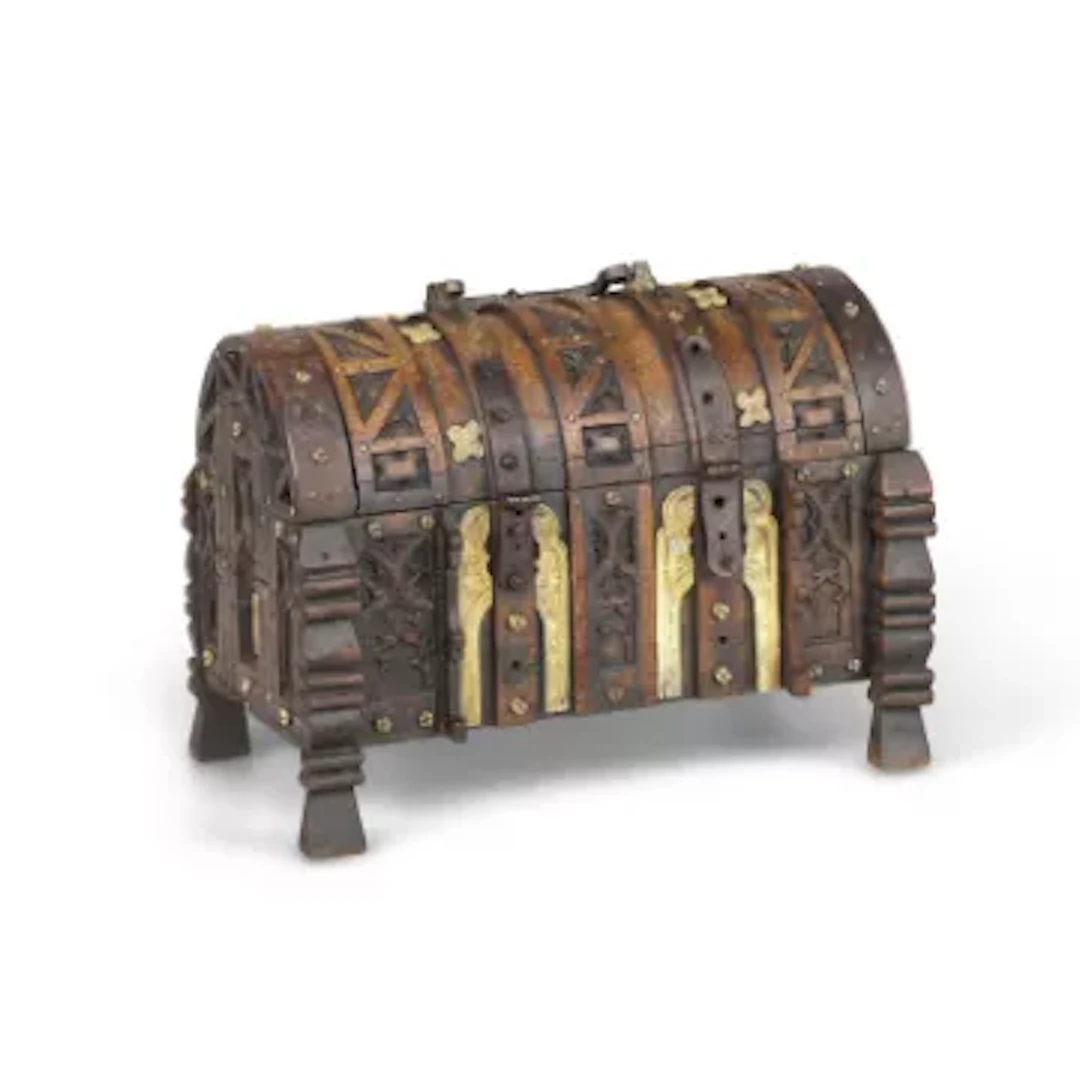 AN OAK AND BONE MOUNTED CASKET