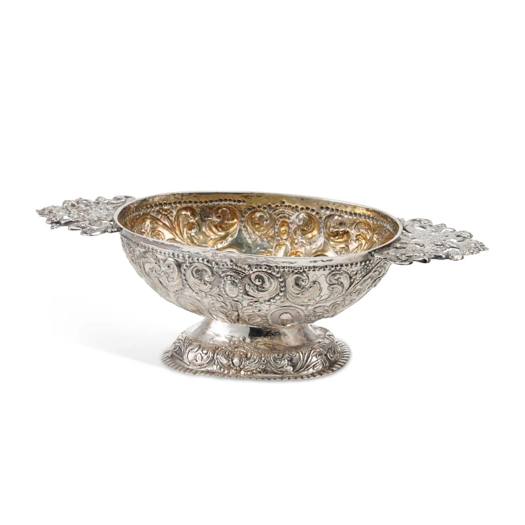 A DUTCH SILVER TWIN-HANDLED BRANDY BOWL